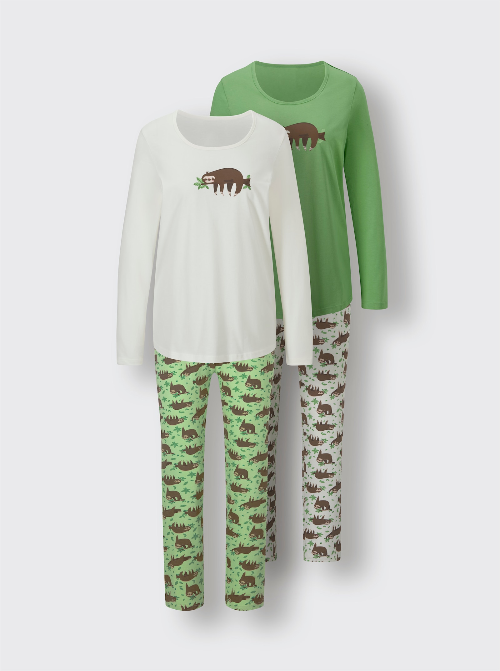 wäschepur Pyjamas - écru-vert pomme imprimé + réséda-écru imprimé