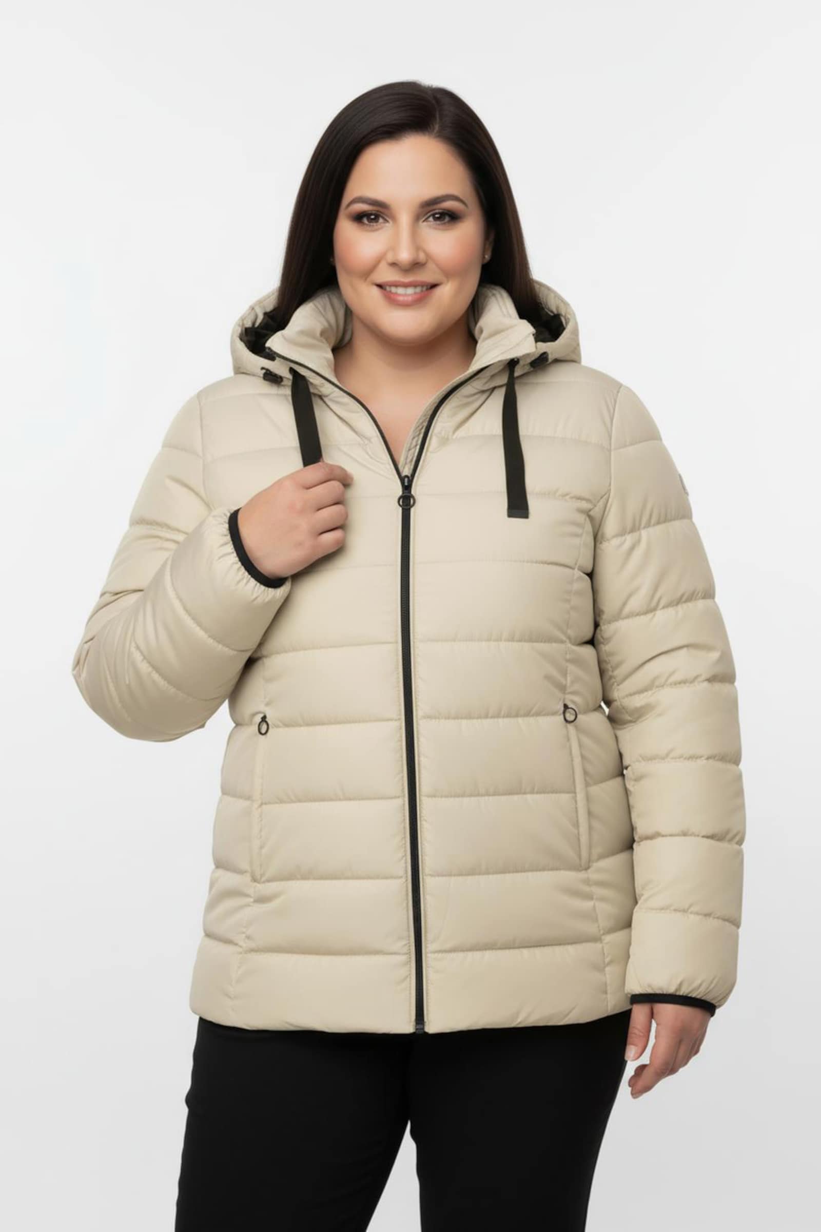 Steppjacke mit elastischer Kontrast-Paspelierung - sand