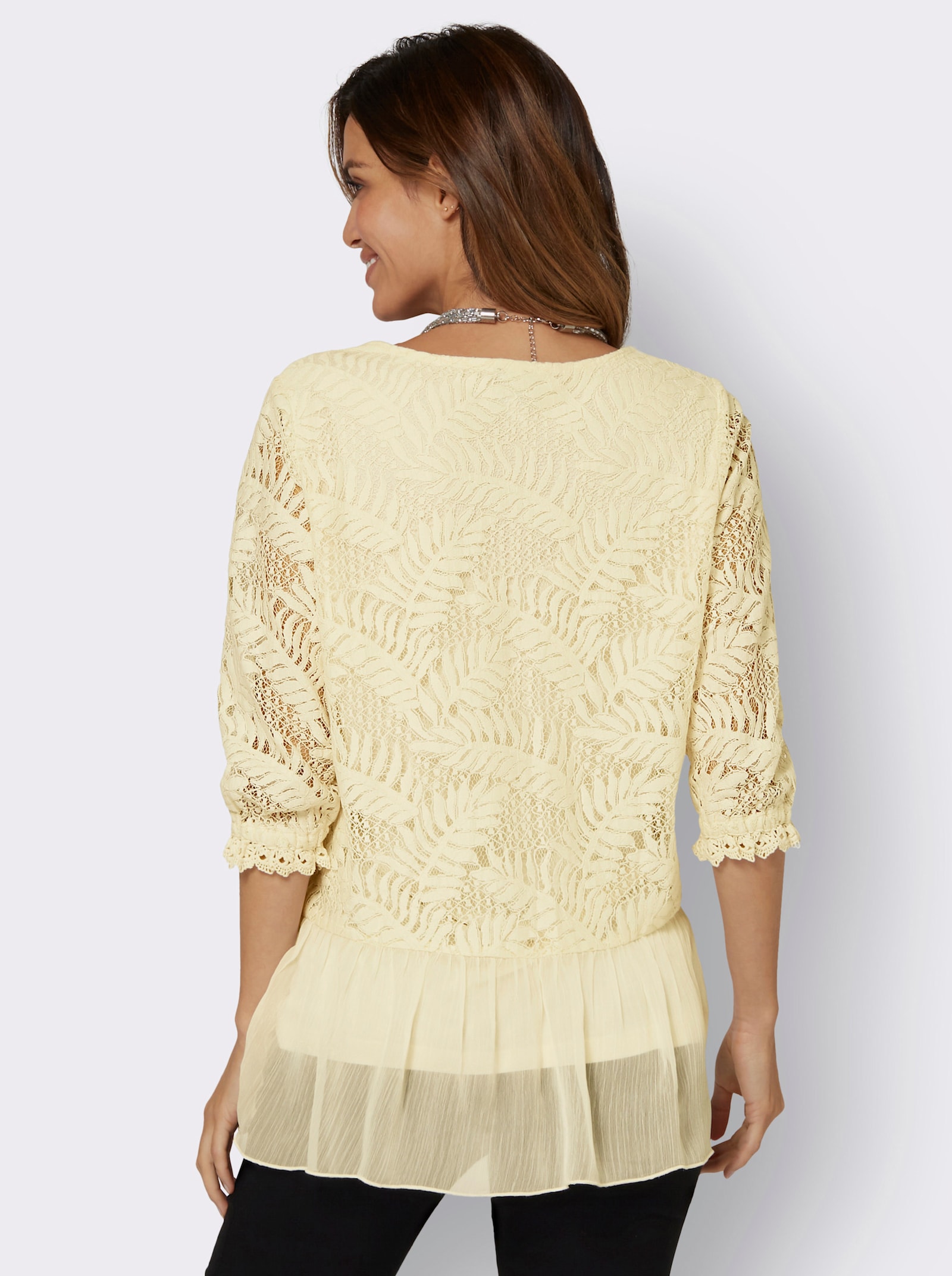 Chiffonbluse mit Baumwoll-Spitze - champagner