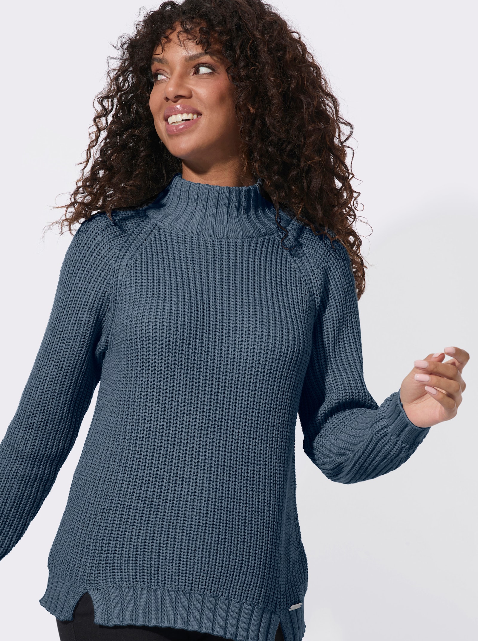 Stehkragenpullover mit Raglan-Ärmel - rauchblau