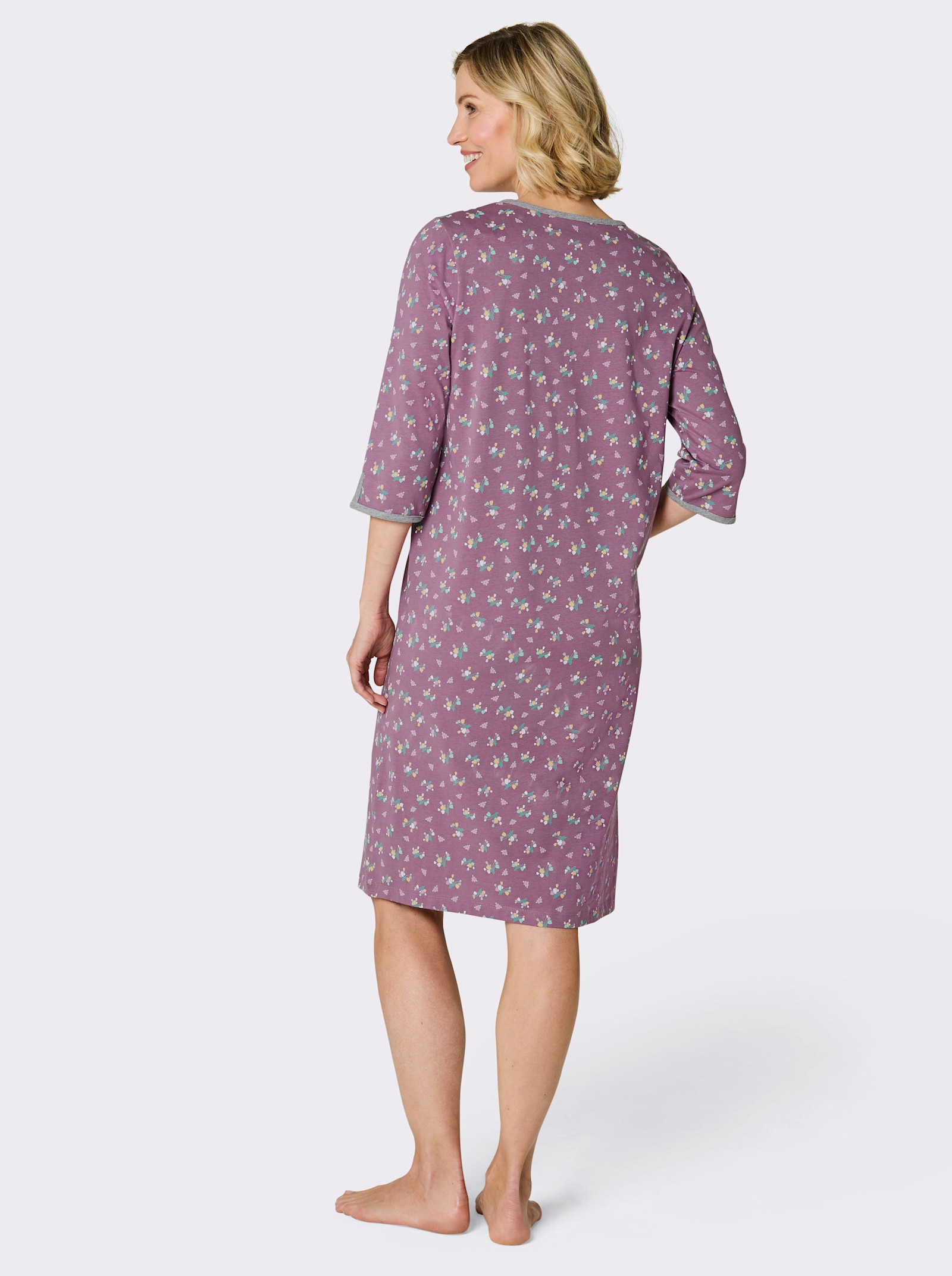 wäschepur Nachthemd in Single-Jersey-Qualität - violett-grau-bedruckt