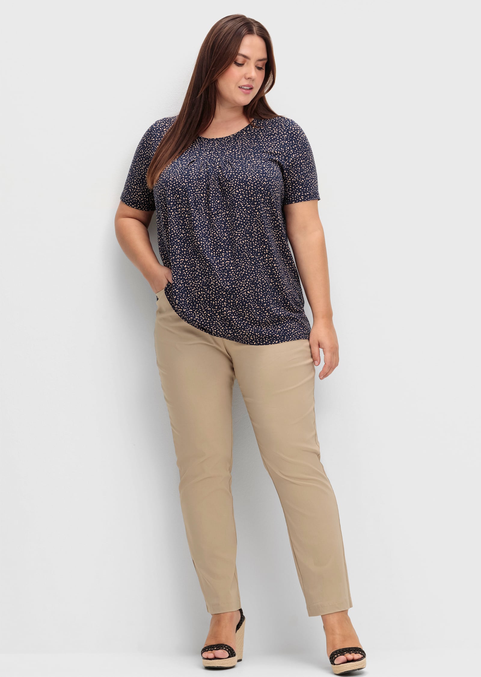 Tunikashirt mit Tupfenmuster - marine-camel-bedruckt