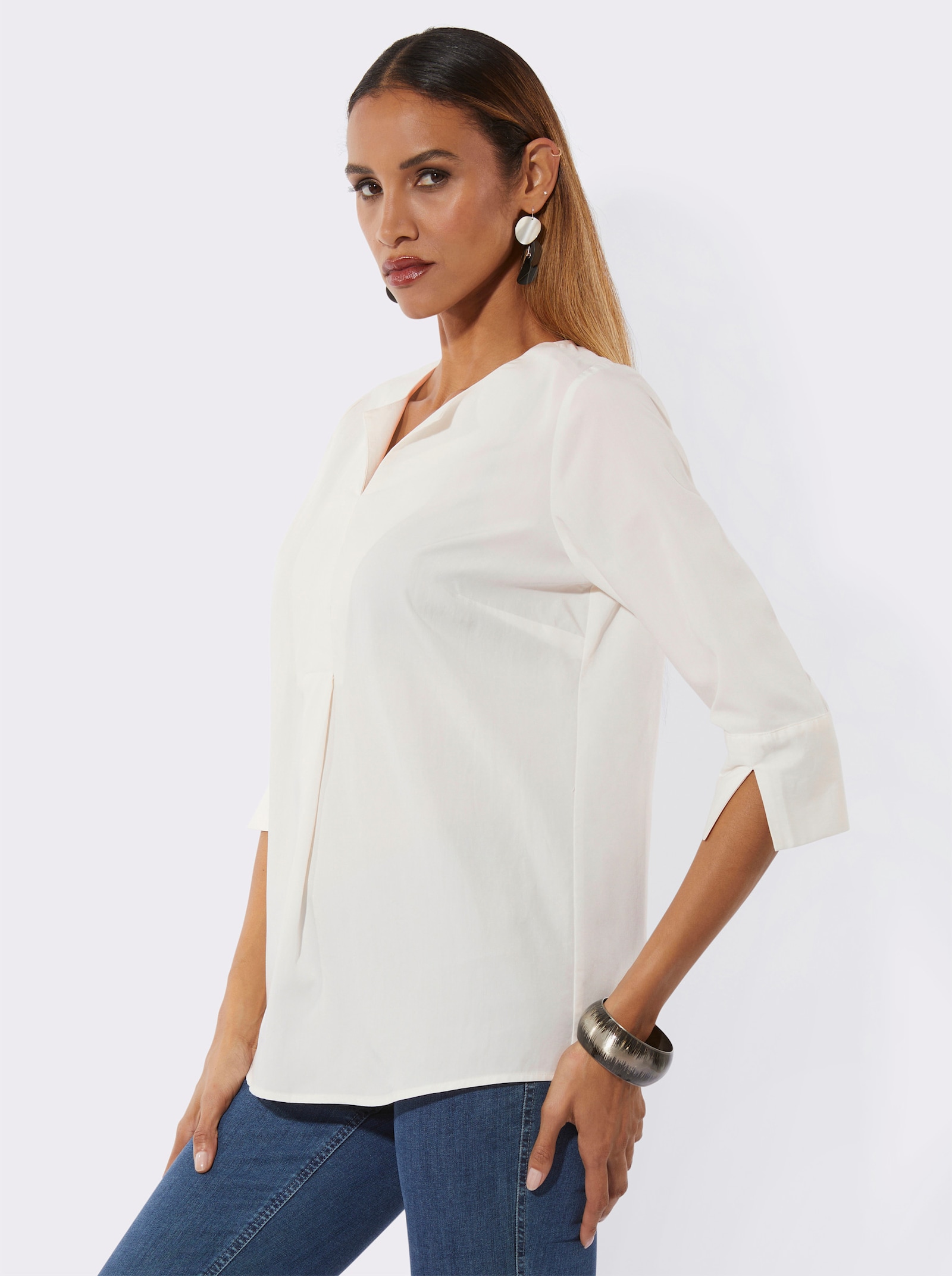 Schlupfbluse mit 3/4-Ärmeln - ecru