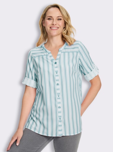 Longbluse mit vertikalem Streifenmuster - kalkmint-weiß-gestreift