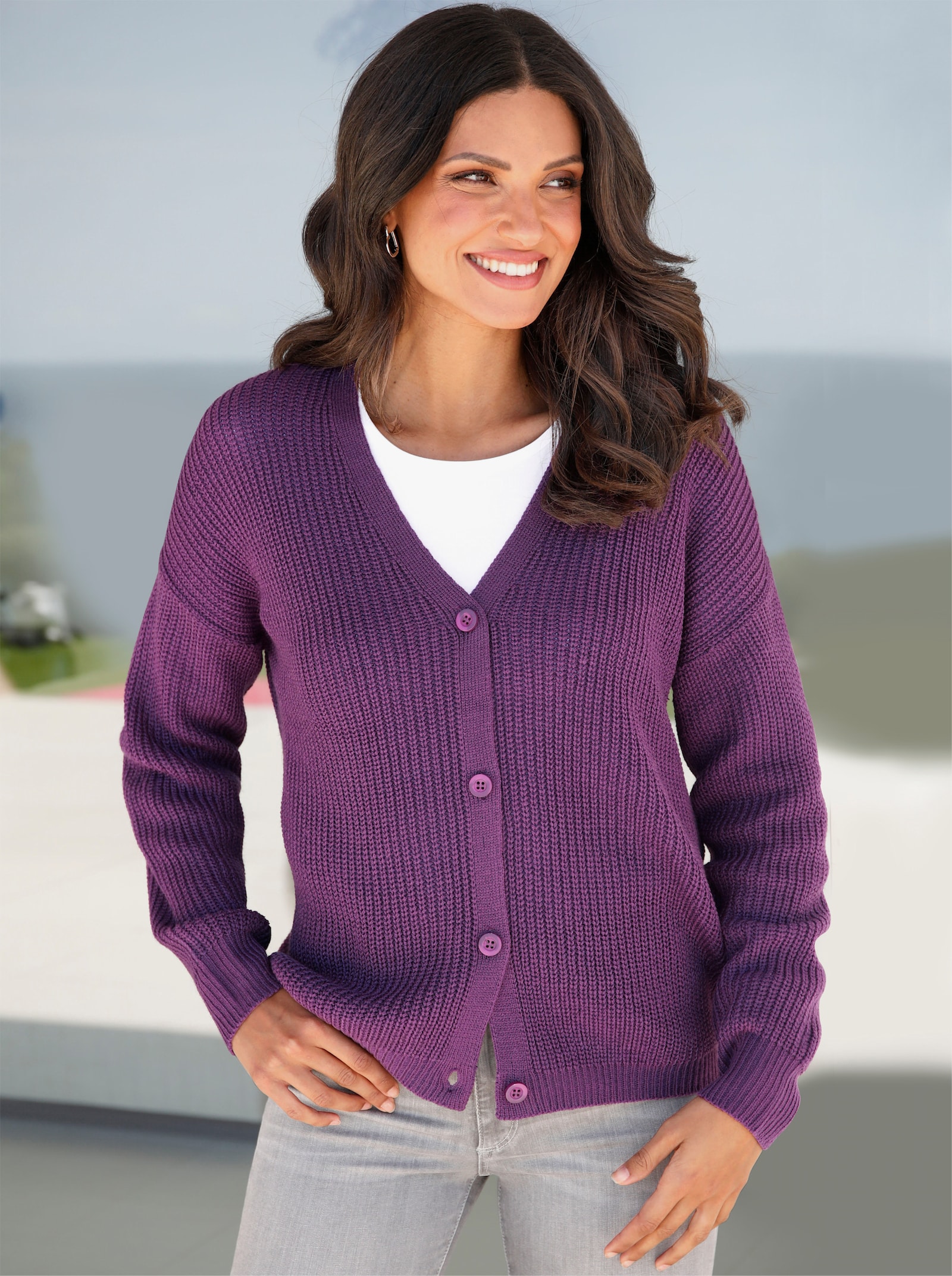 Strickjacke mit V-Ausschnitt - traube