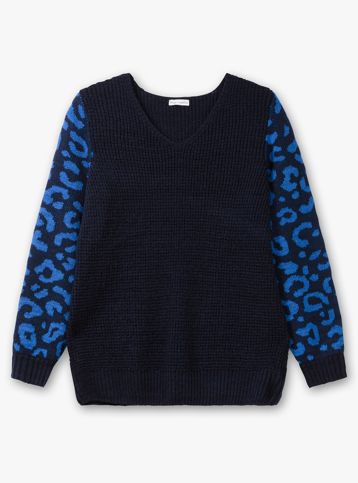 sheego V-Ausschnitt-Pullover - tiefblau-gemustert