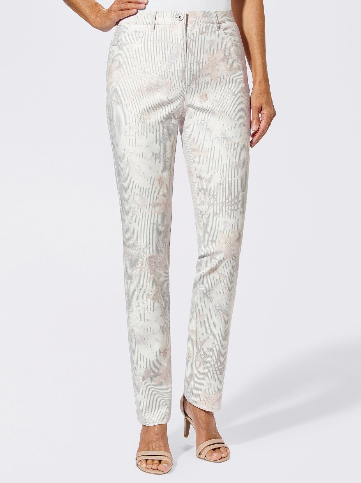 Cosma 5-Pocket-Hose - ecru-taupe-bedruckt