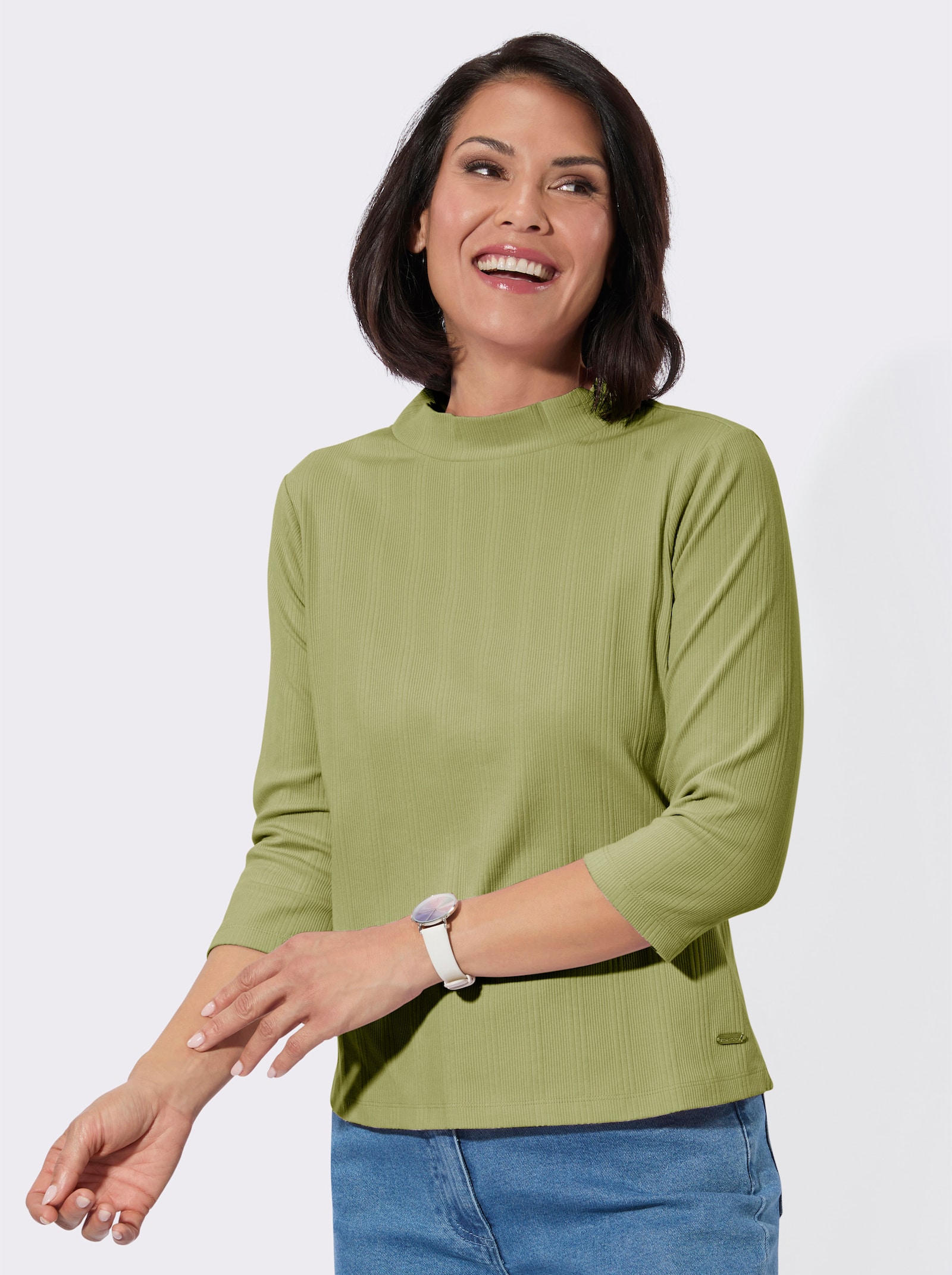 Stehkragenshirt im Jacquardmuster - lindgrün