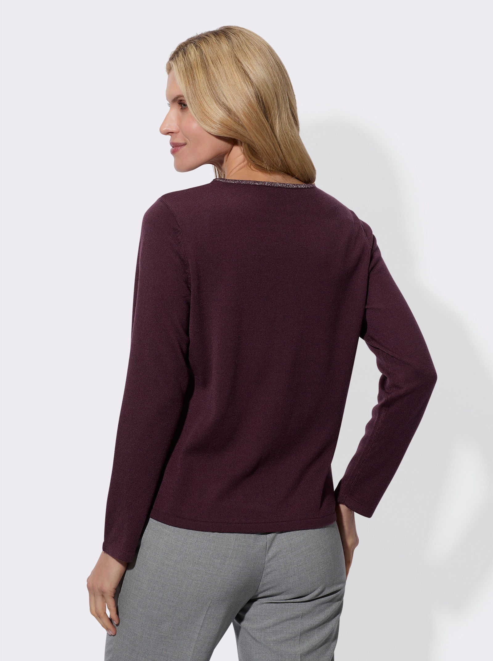 Langarm-Pullover mit Glitzergarn im Vorderteil - burgund