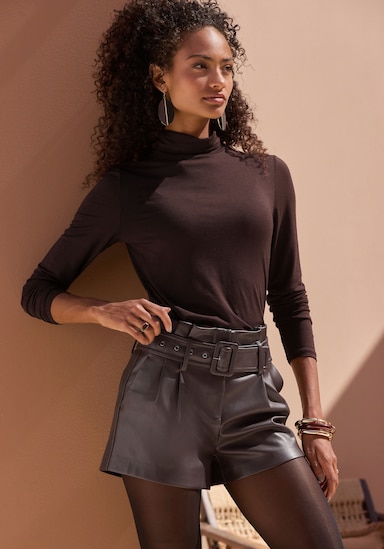 LASCANA Colshirt - donkerbruin