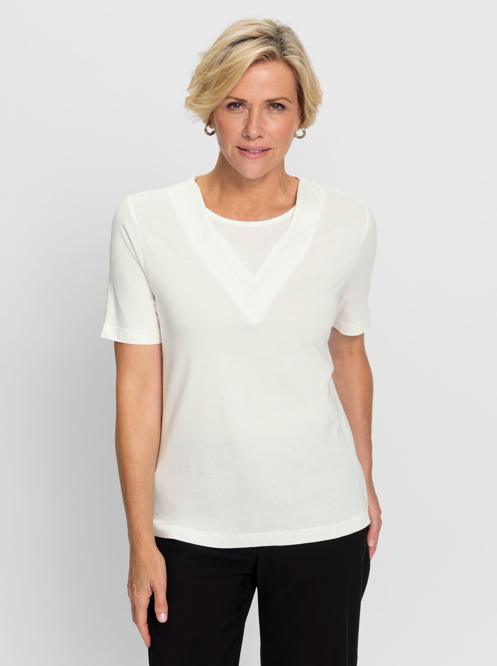 Shirt met korte mouwen in 2-in-1-look - ecru