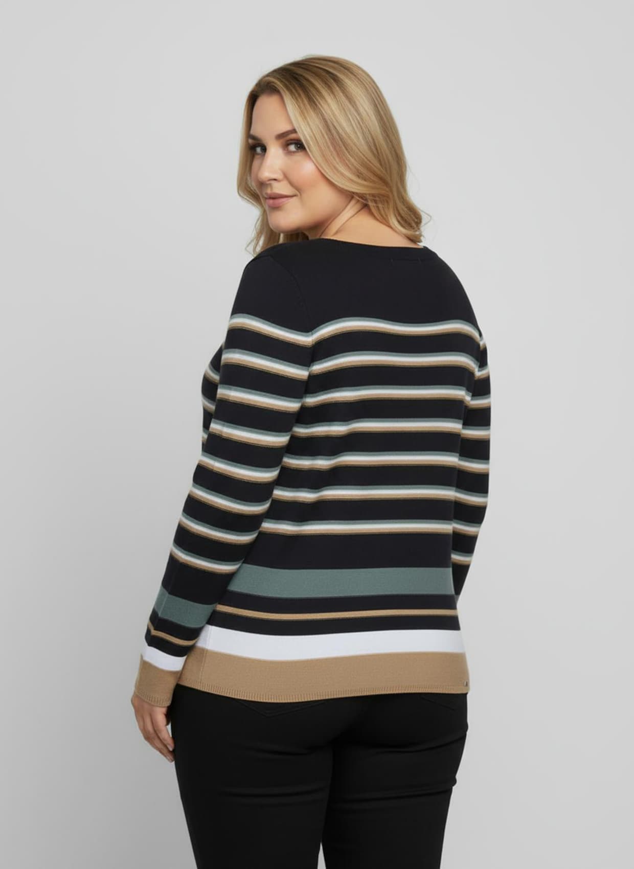 Streifenpullover mit Rippabschlüssen - marine-weiß-gestreift