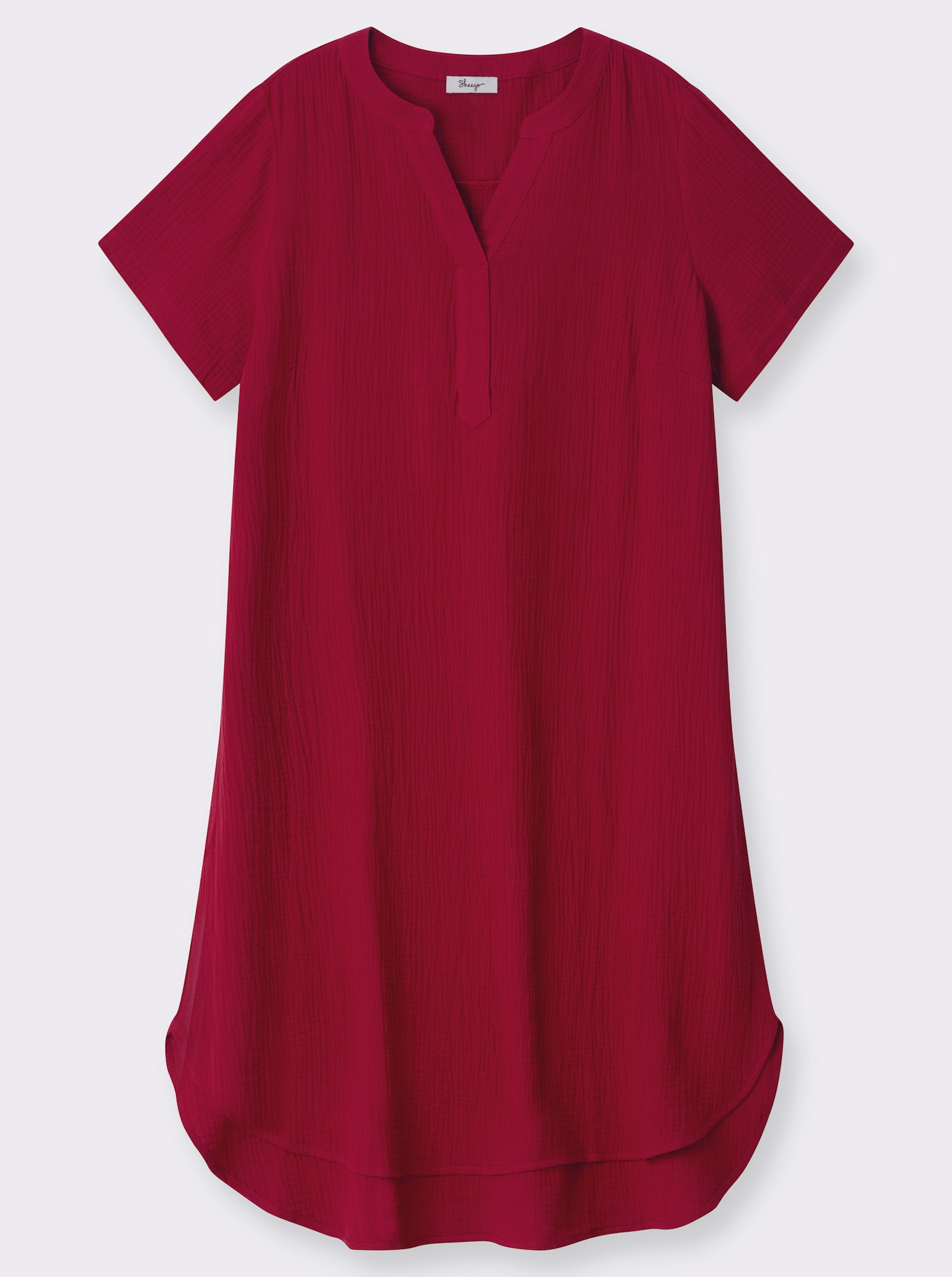 sheego Baumwollkleid mit V-Ausschnitt und Knopfleiste - kirsche