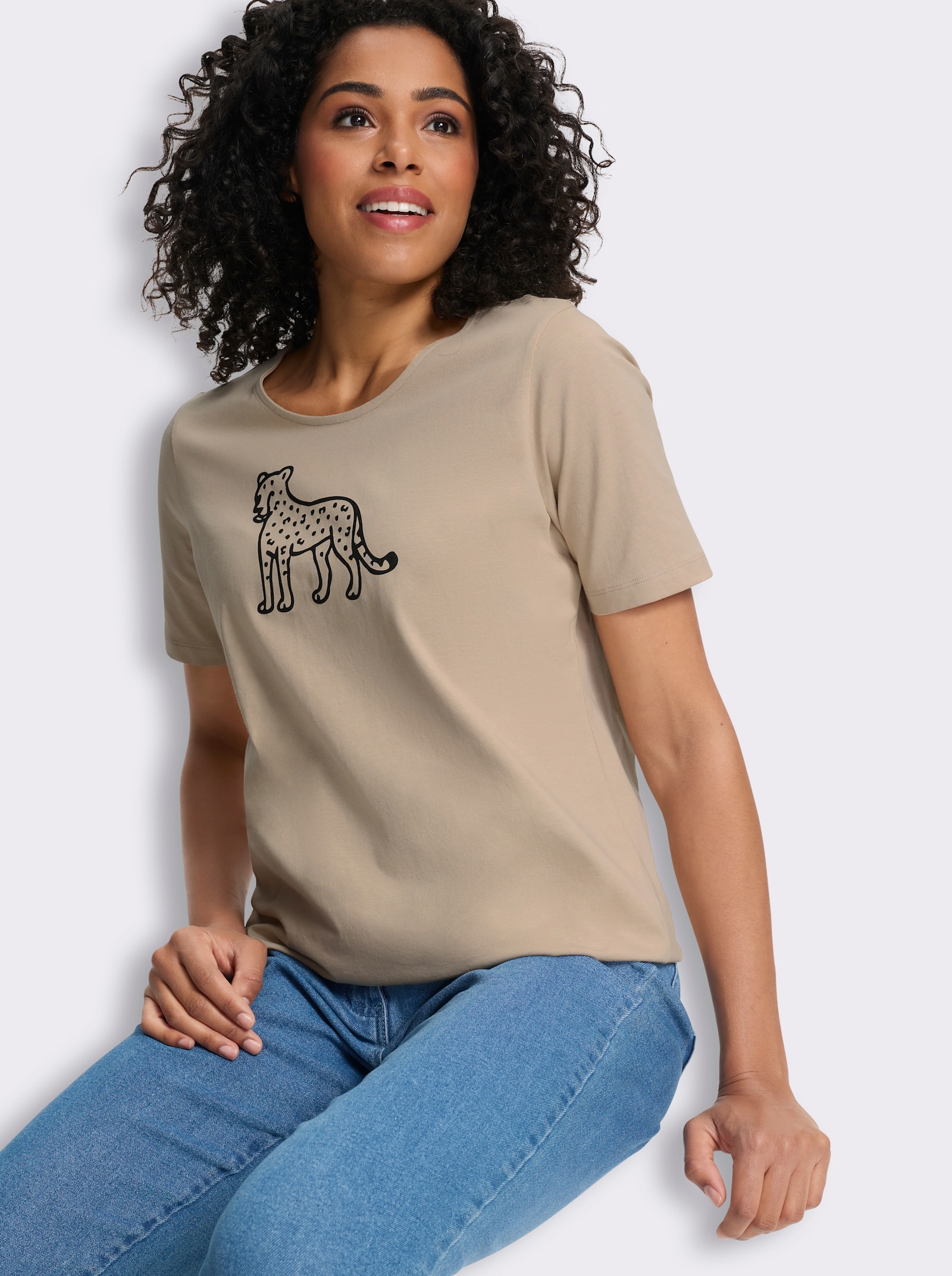 Shirts (2 stuks) - beige + beige/zwart bedrukt