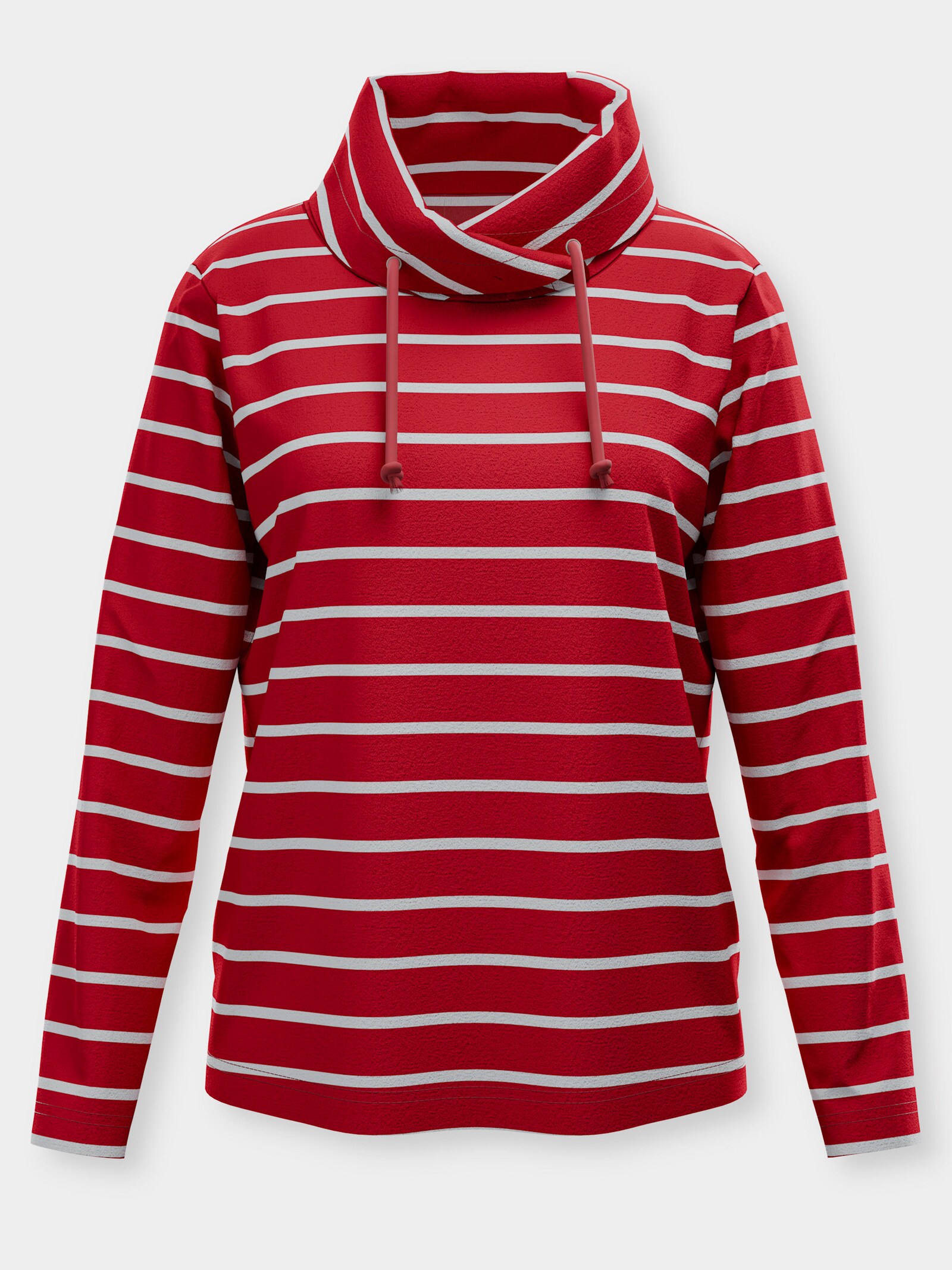 Sweatshirt mit überlappendem Kragen - rot-ecru-geringelt