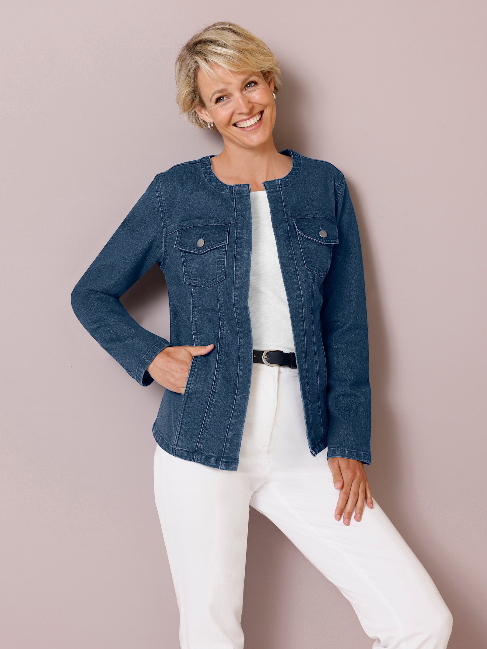 Jeansjack met borstzakken - blue-stonewashed