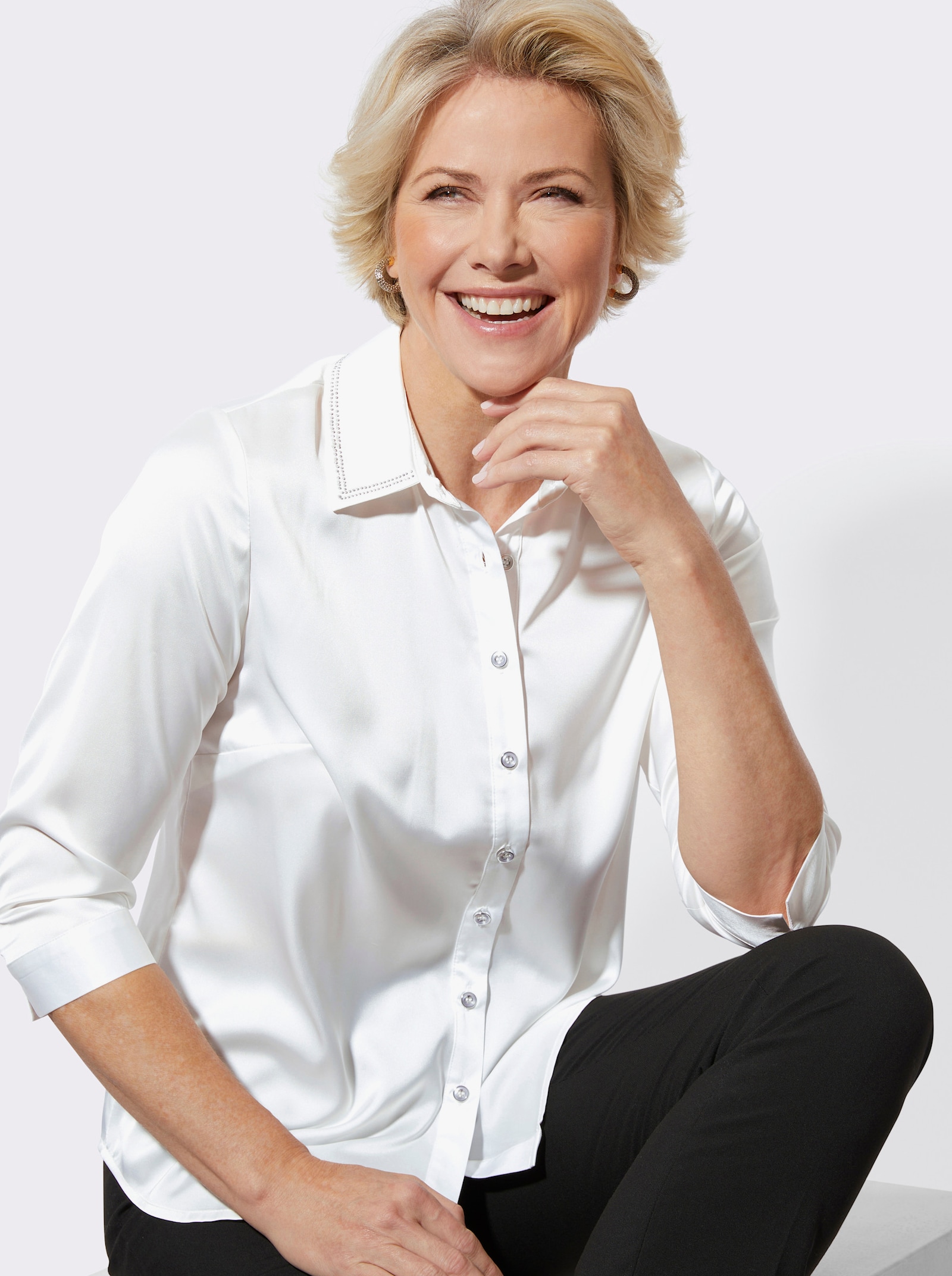 Hemdbluse in Satin-Qualität - ecru