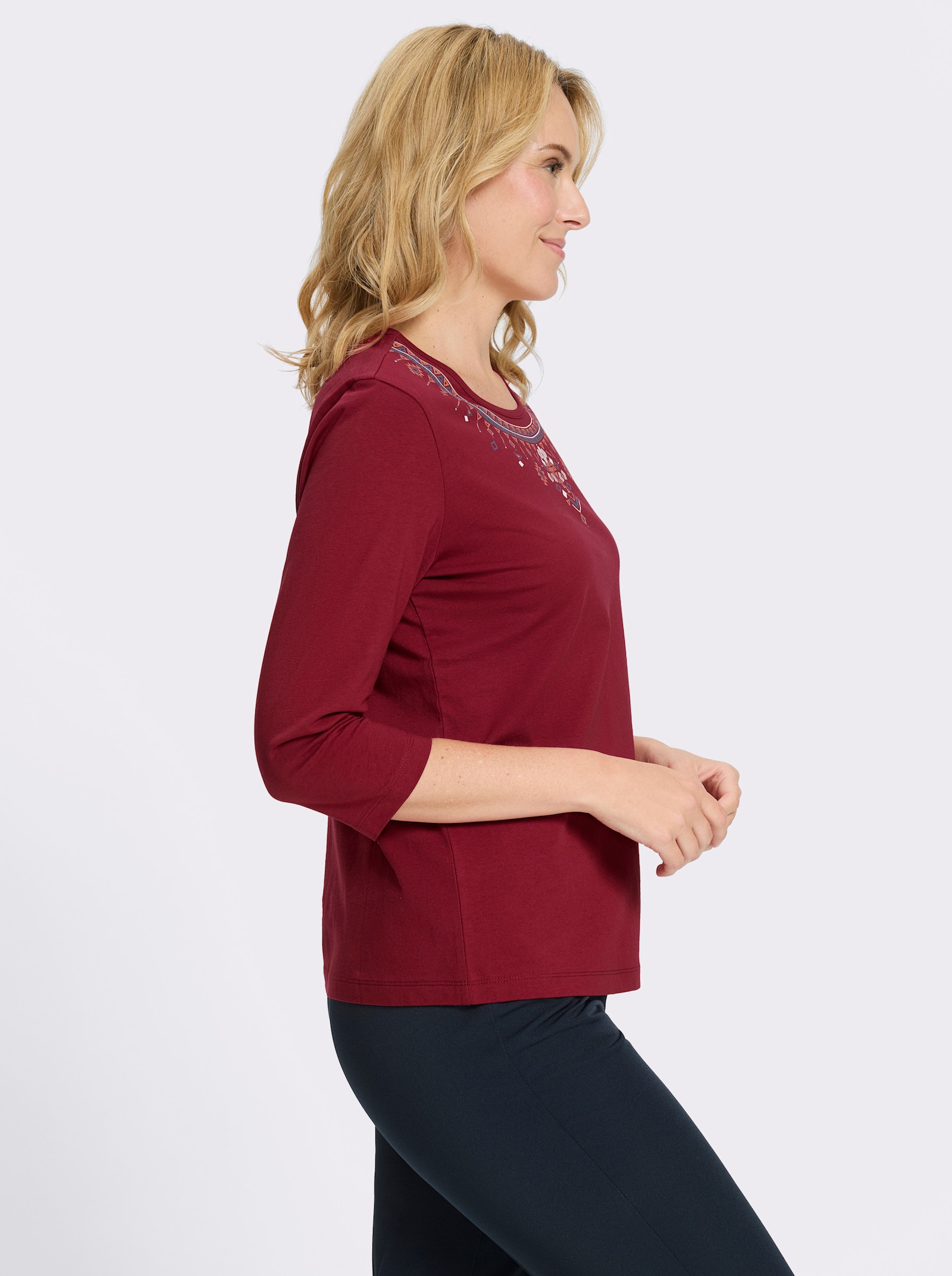 3/4-Arm-Shirt mit platziertem Ethno-Print - kirsche-papaya