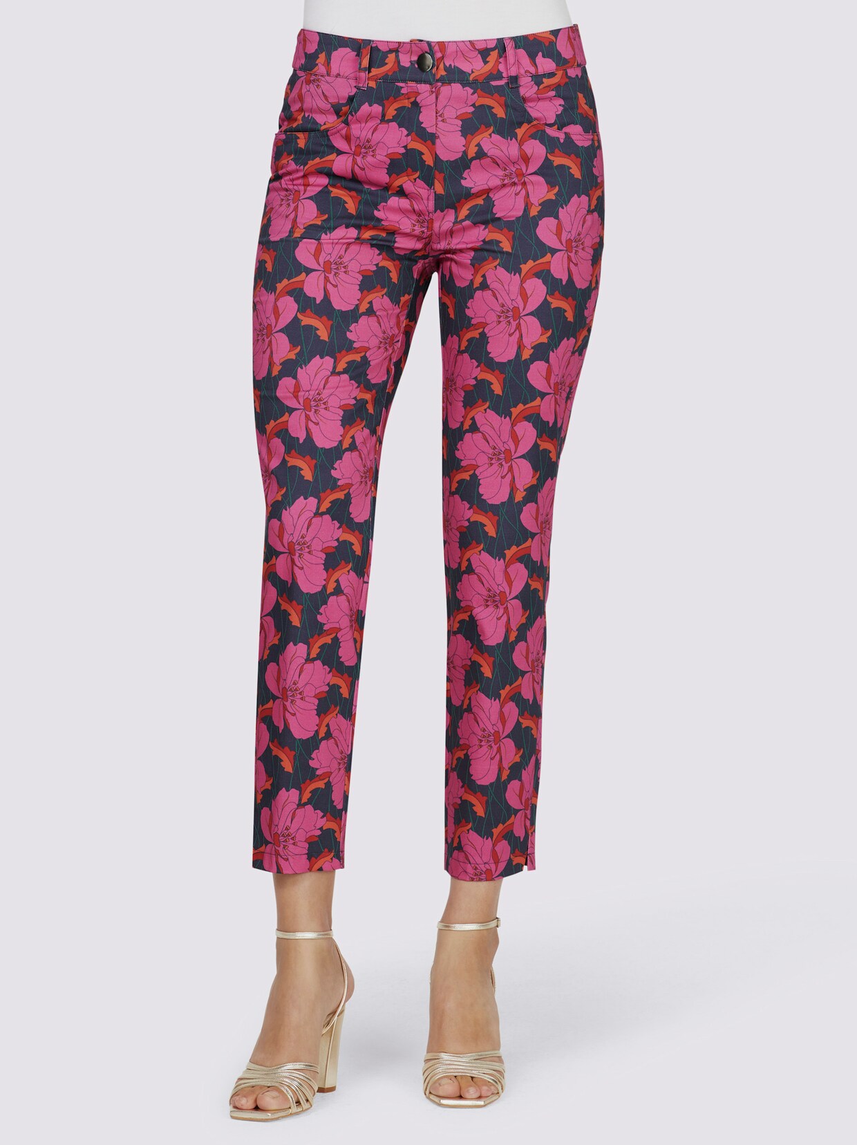heine Broek met print - donkerblauw/fuchsia bedrukt