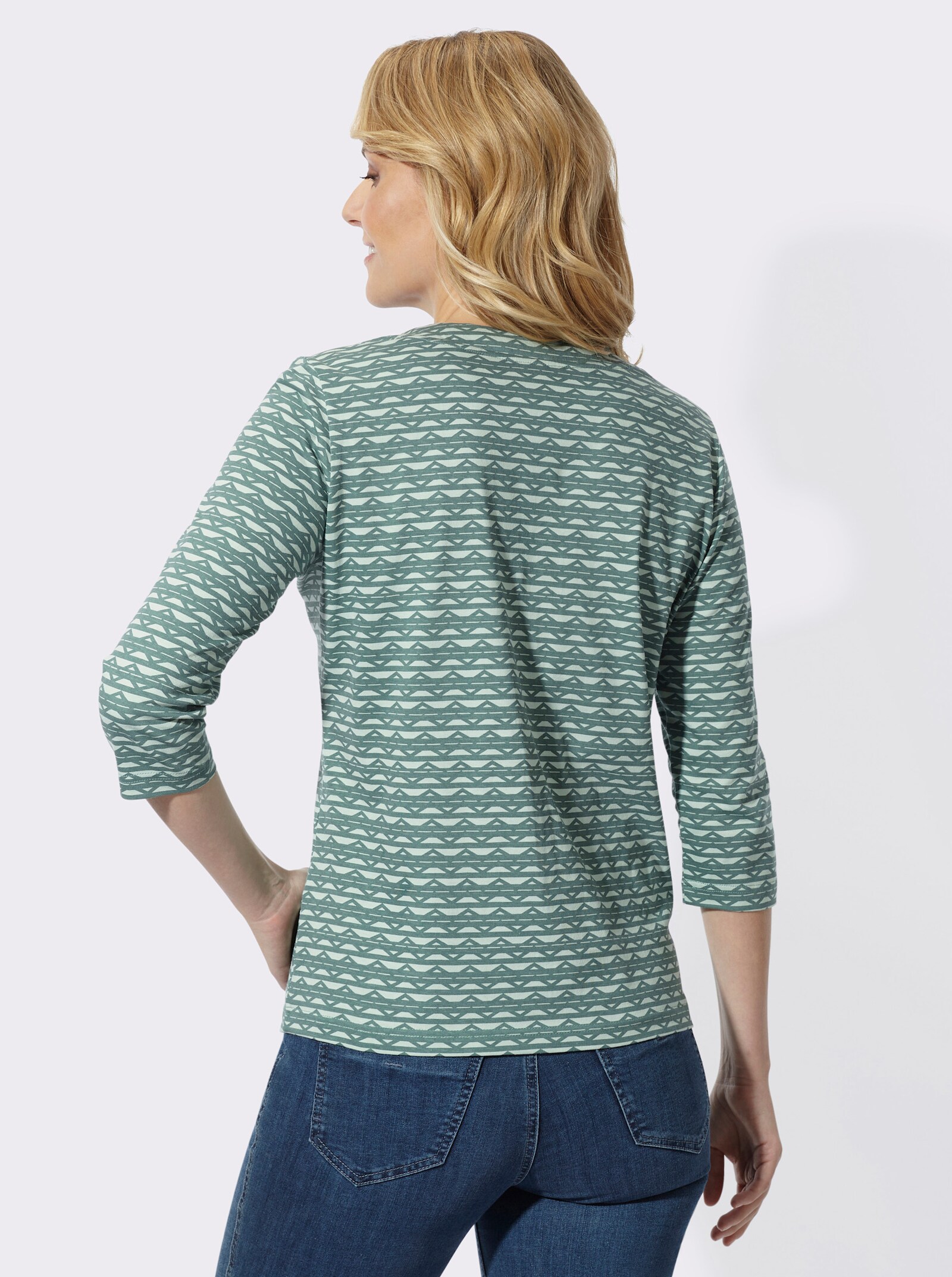 3/4-Arm-Shirt mit Zickzack-Muster - kalkmint-jade-bedruckt