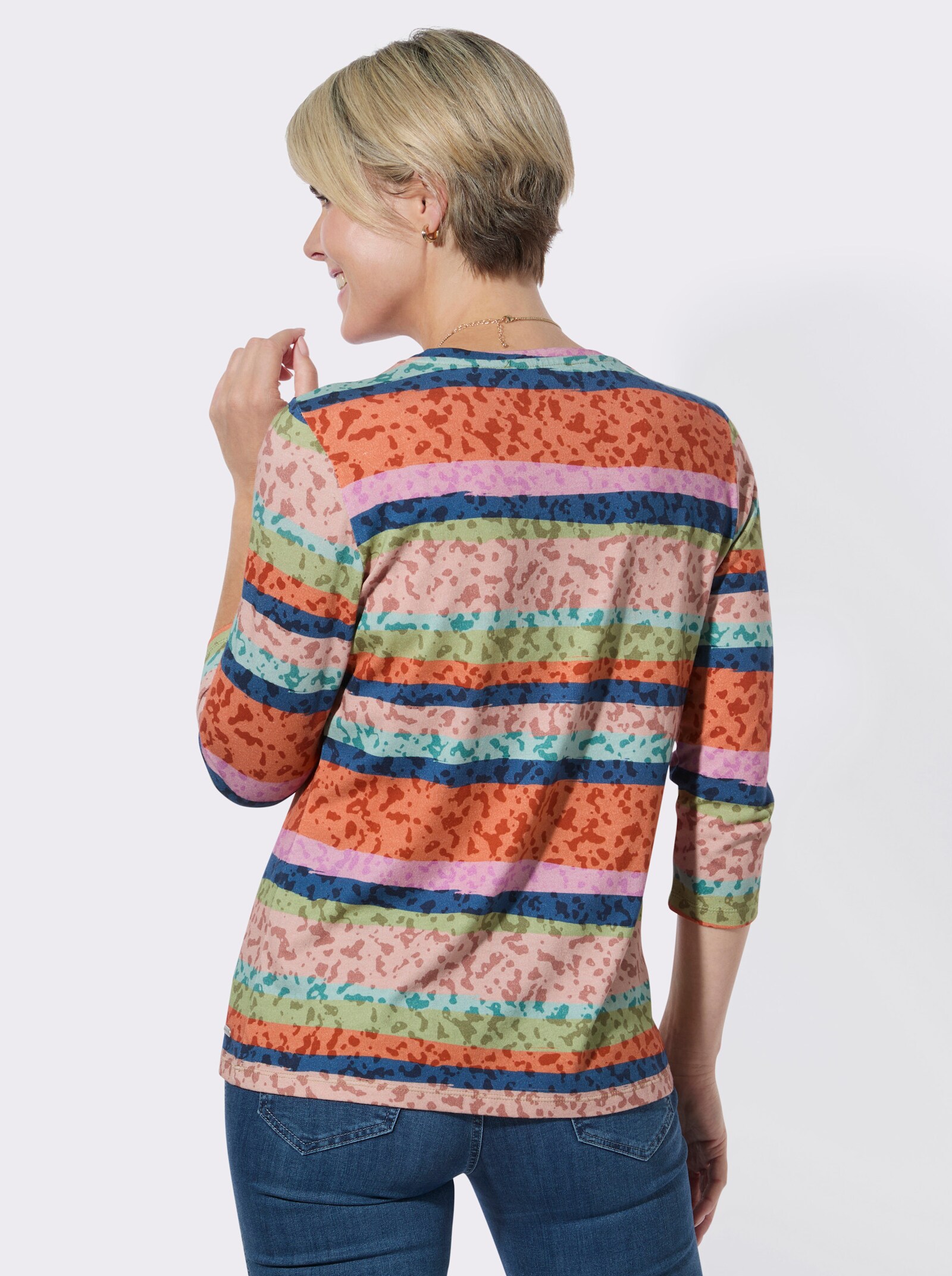 Ringelshirt mit 3/4-Ärmeln - papaya-puder-geringelt