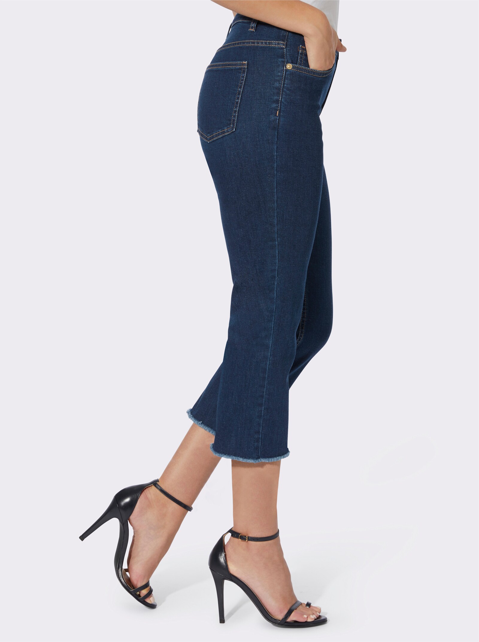 heine Caprijeans mit Fransen am Bein - blue-stone-washed