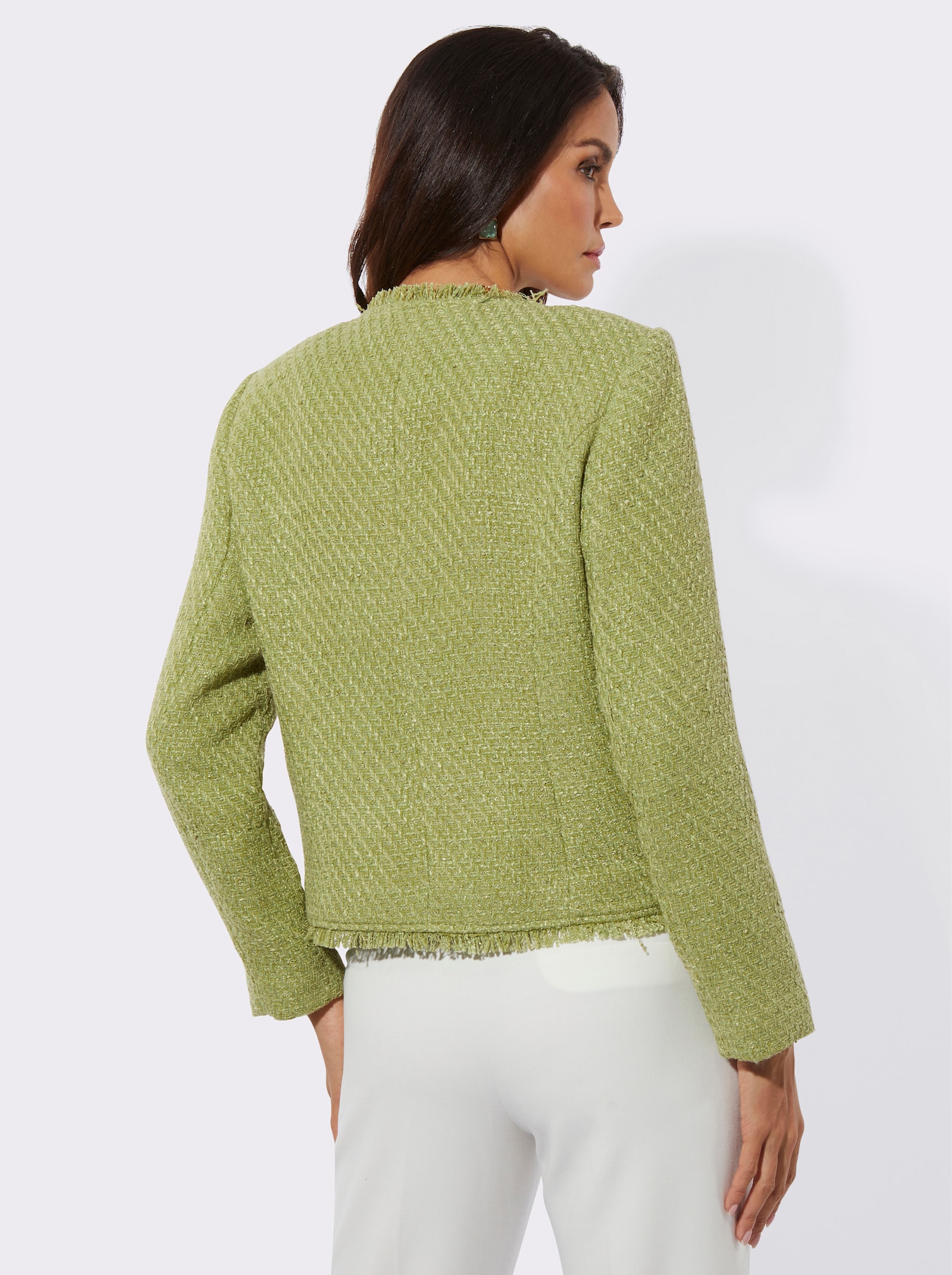 Bouclé-Blazer mit Fransen-Verzierung - lindgrün
