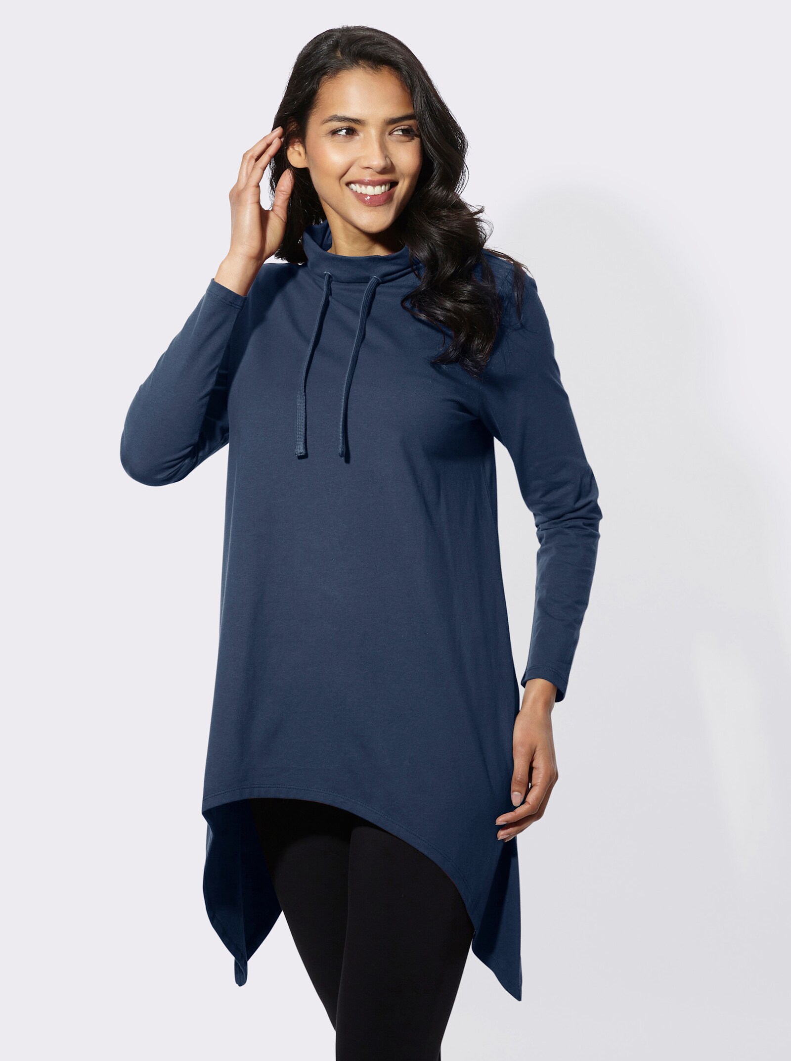Longshirt mit zipfeligem Saum - dunkelblau