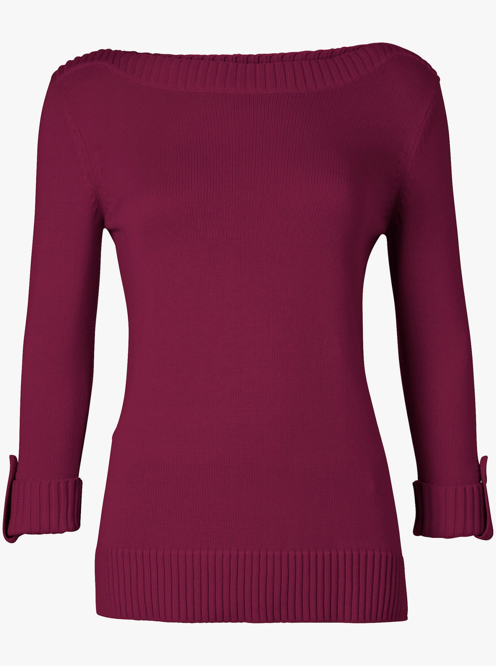 3/4 Arm-Pullover mit Zierriegel am Ärmel - fuchsia