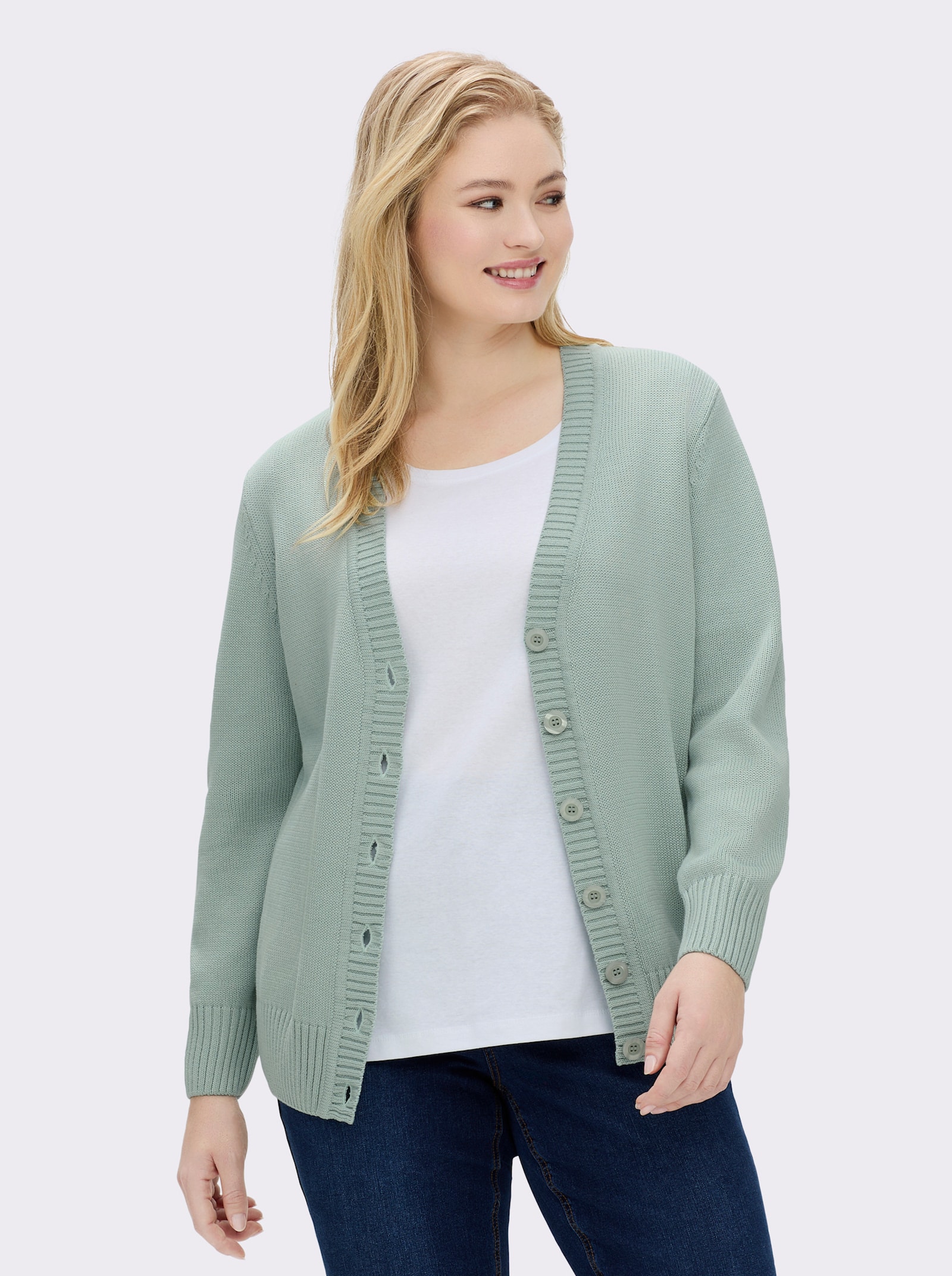 Strickjacke mit farblich abgestimmten Knöpfen - kalkmint