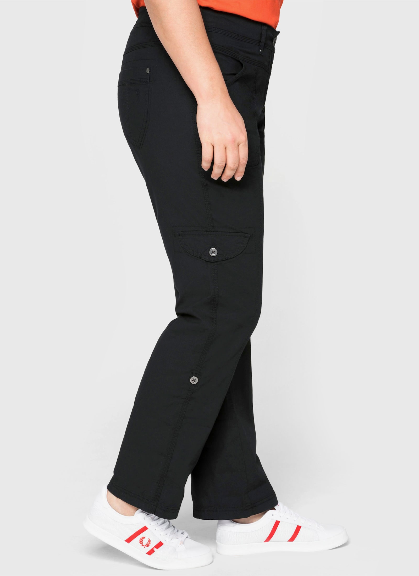 sheego Cargohose mit Krempelfunktion - schwarz