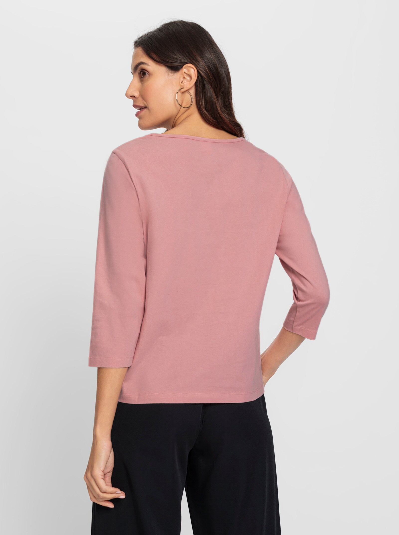 Shirt met 3/4-mouwen en bloemenborduursel - rozenkwarts