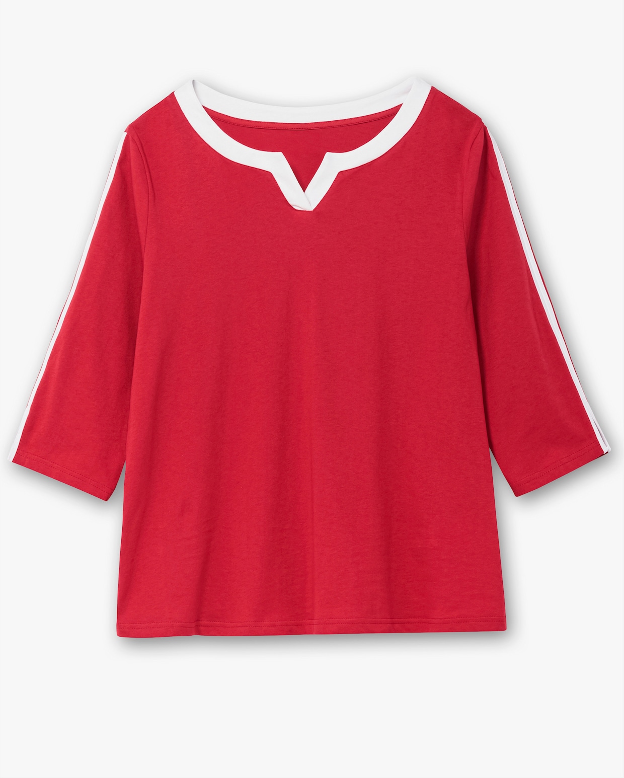 3/4-Arm-Shirt mit kontrastfarbenen Details - rot-weiß