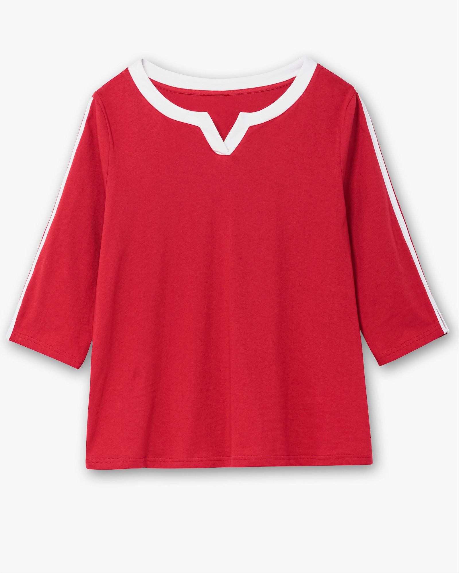 3/4-Arm-Shirt mit kontrastfarbenen Details - rot-weiß