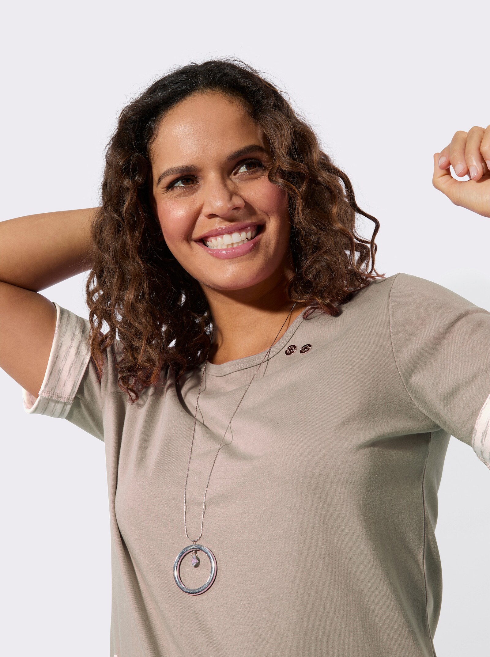 Kurzarmshirt mit silberfarbigen Details - sesam