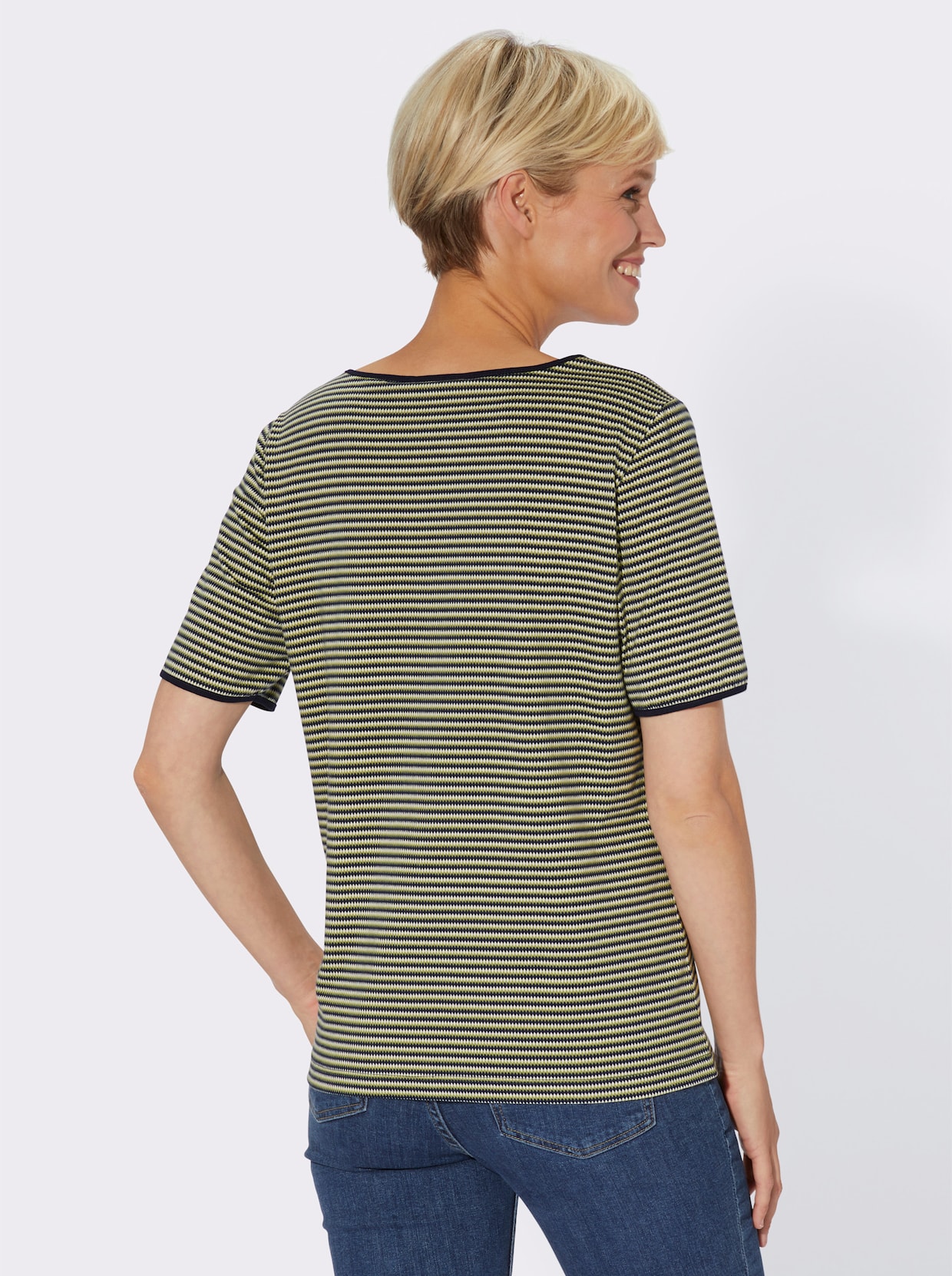 Shirt met korte mouwen - rietgroen/marine gestreept