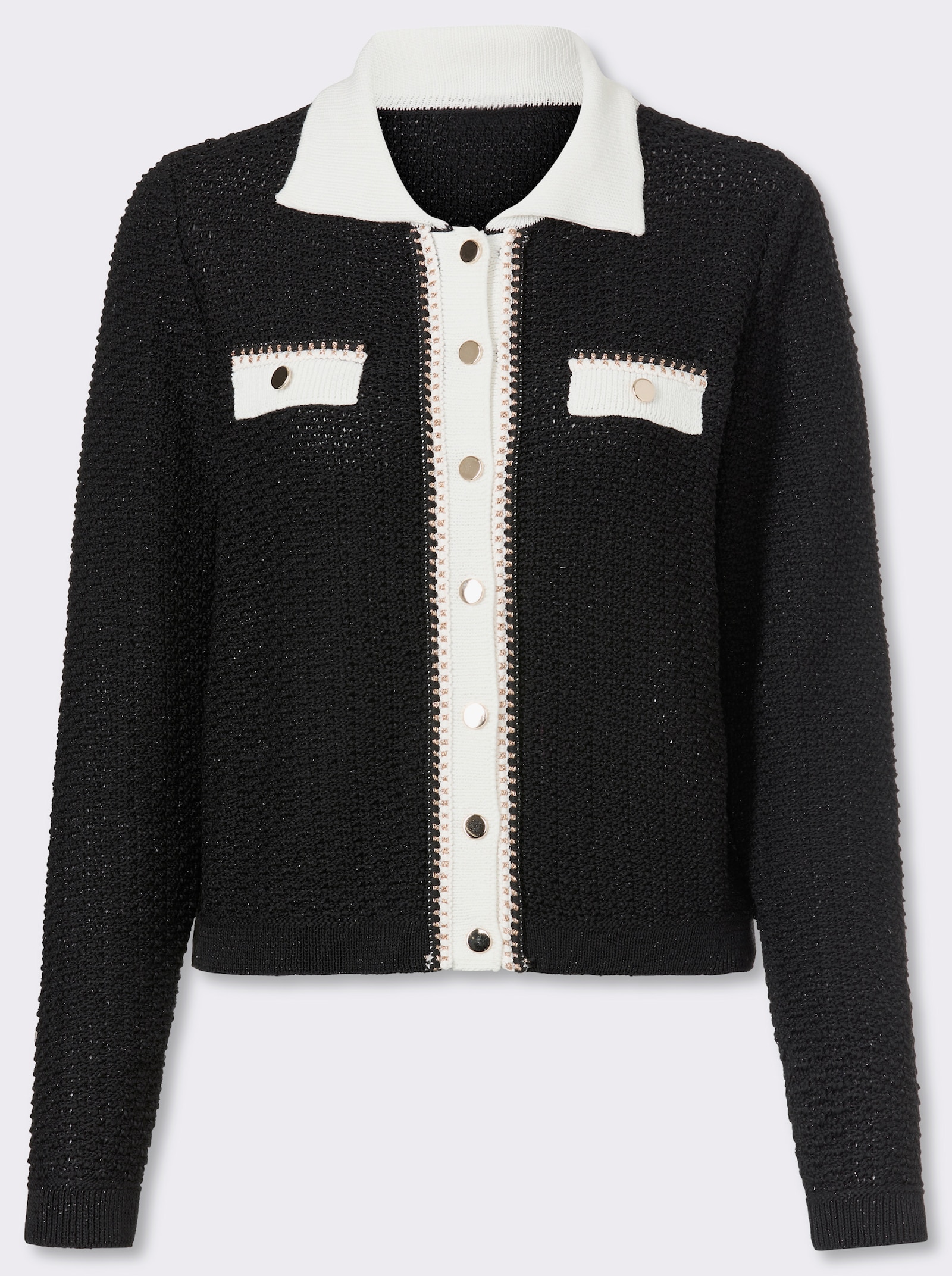 heine Strickjacke mit Polokragen - schwarz-ecru