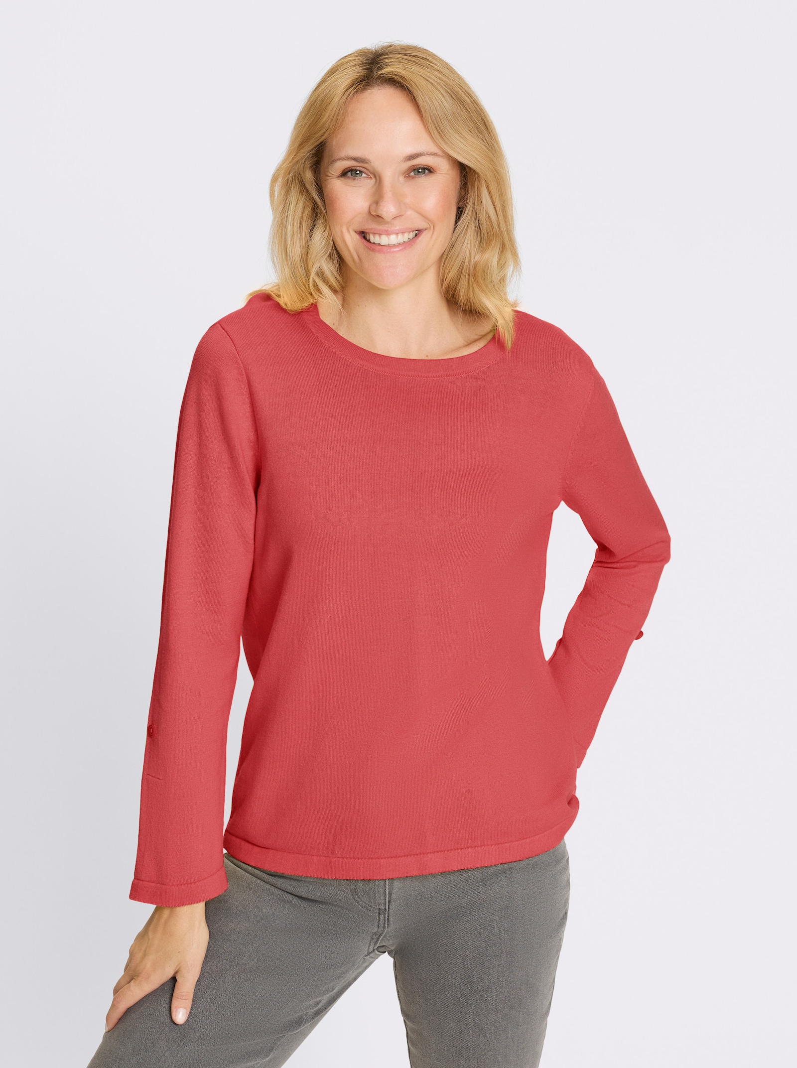 3/4 Arm-Pullover aus reiner Baumwolle - koralle