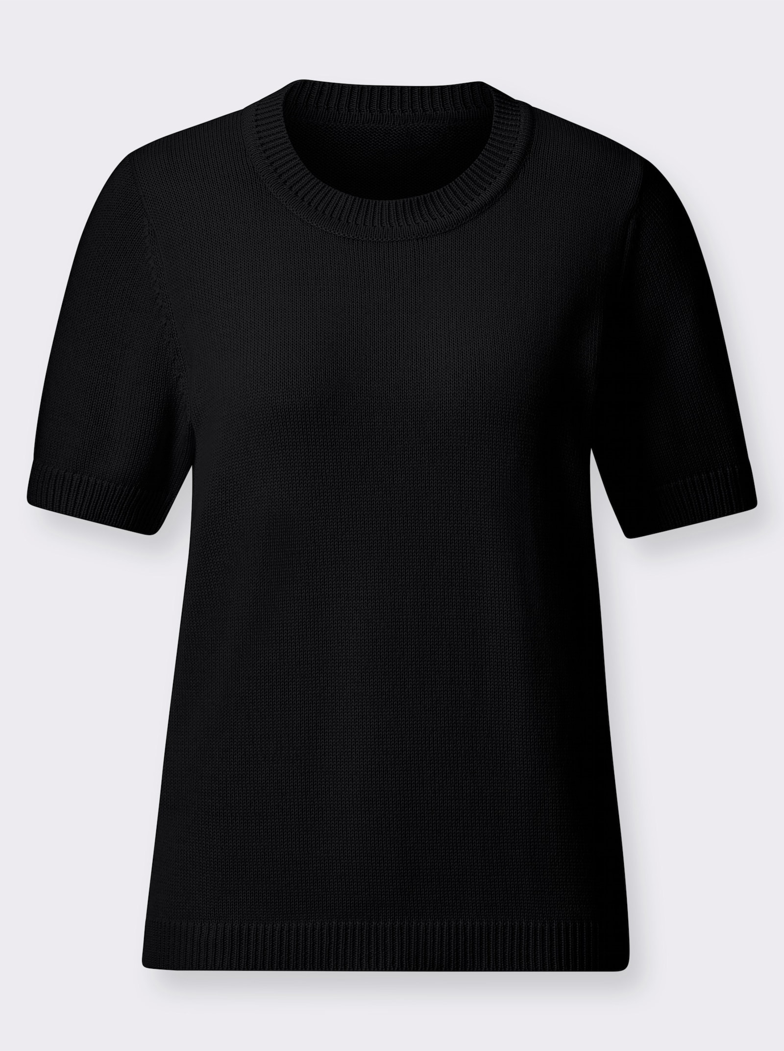 Kurzarmpullover mit Rippabschlüssen - schwarz