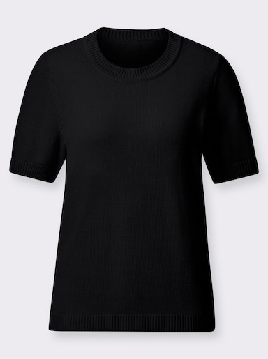 Kurzarmpullover mit Rippabschlüssen - schwarz