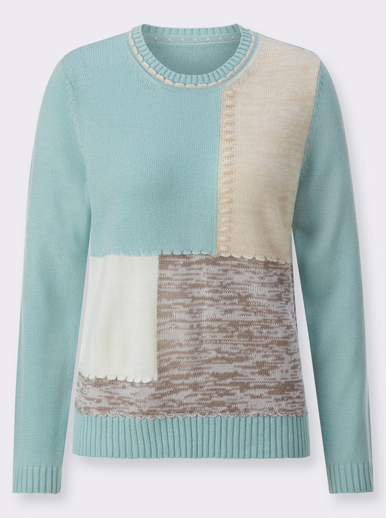 Intarsienpullover - mint-sand-gemustert