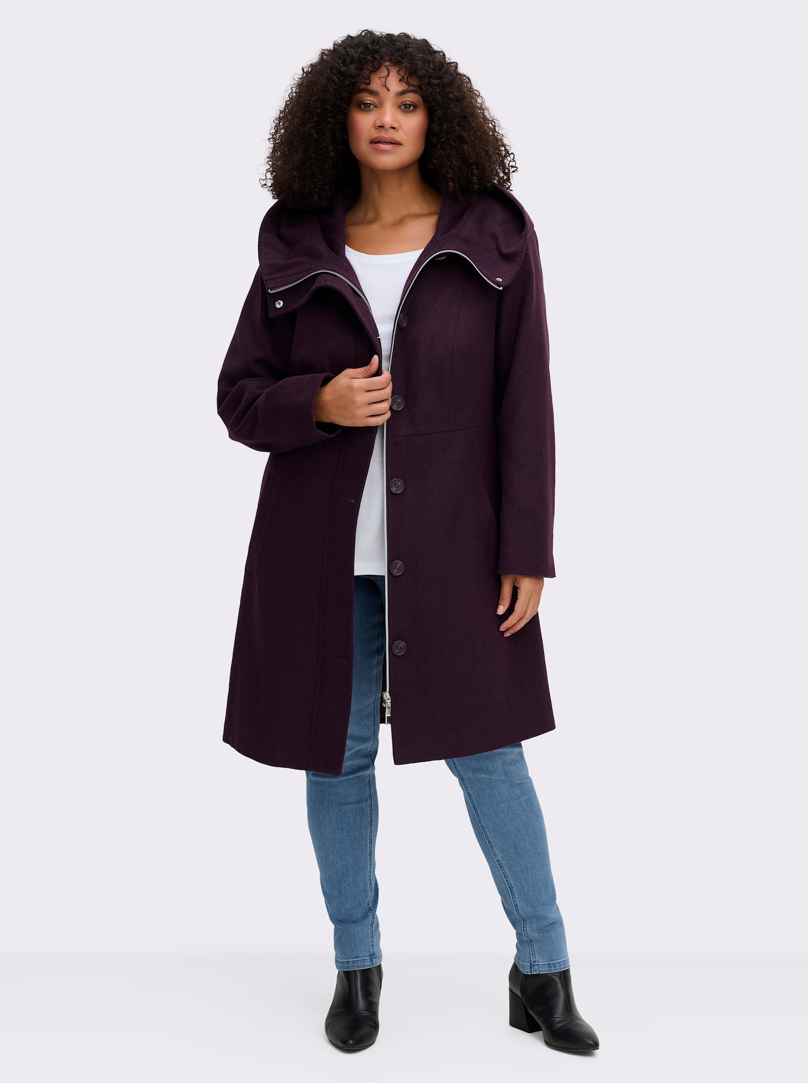 sheego Kurzmantel in A-Linie, mit Kapuze - aubergine