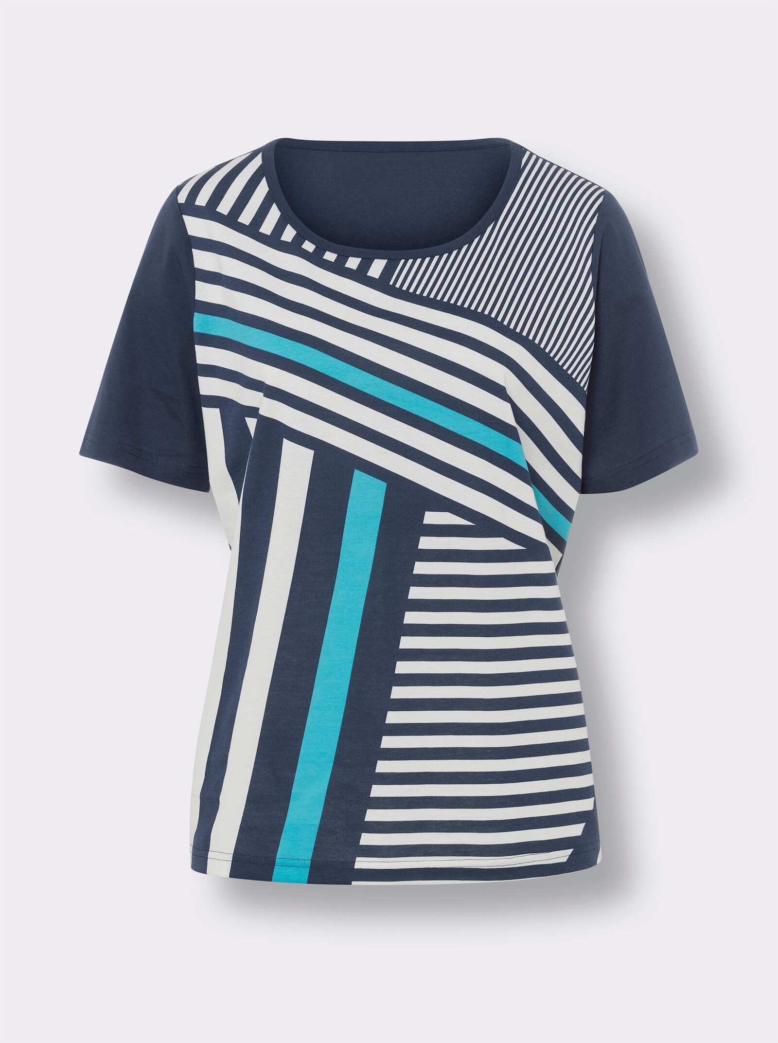 Tričko s krátkymi rukávmi a potlačeným vzorom vpredu - Tmavomodro-tyrkysová