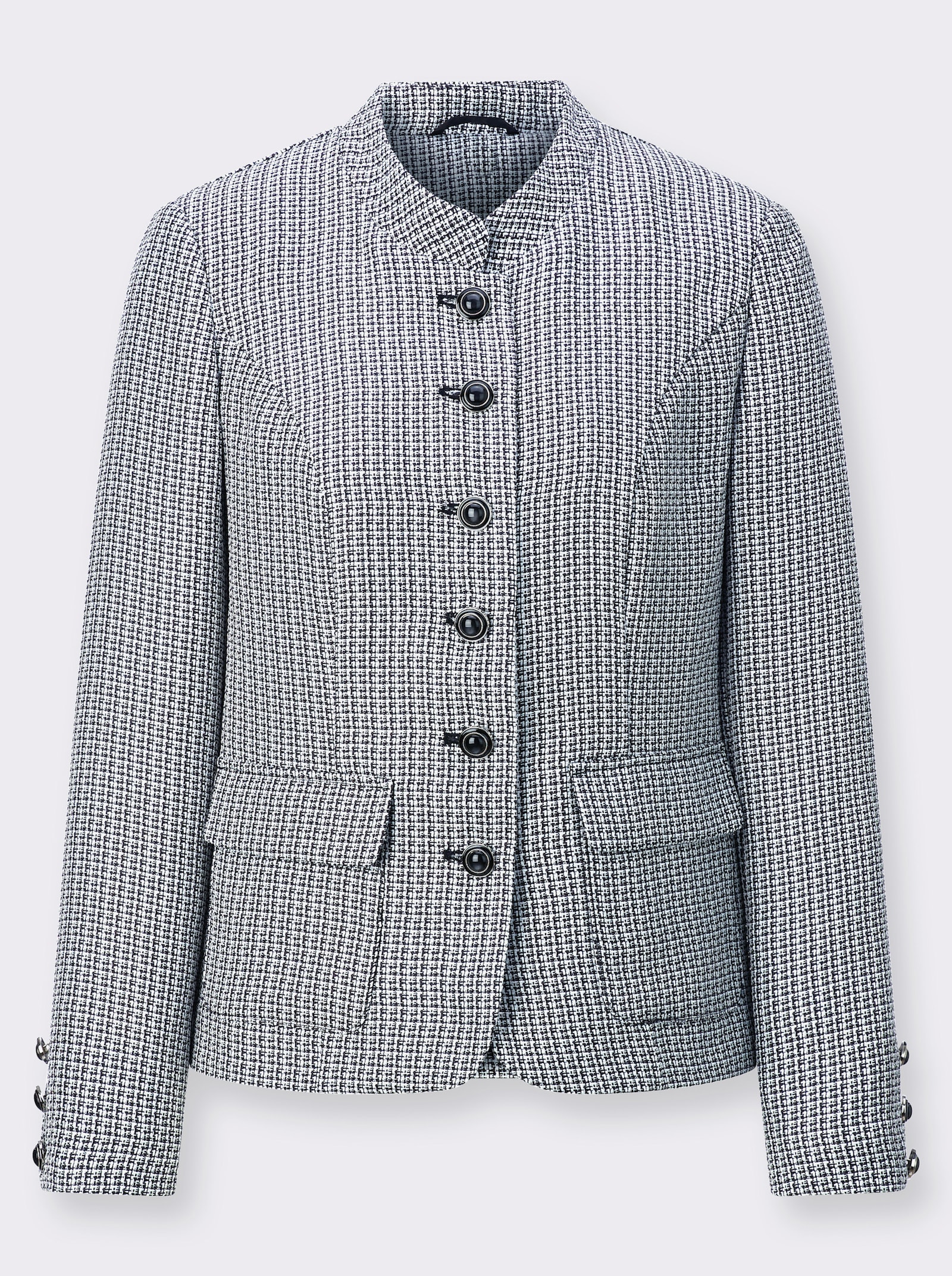 Bouclé-Blazer mit 1 Innentasche - schwarz-ecru-gemustert