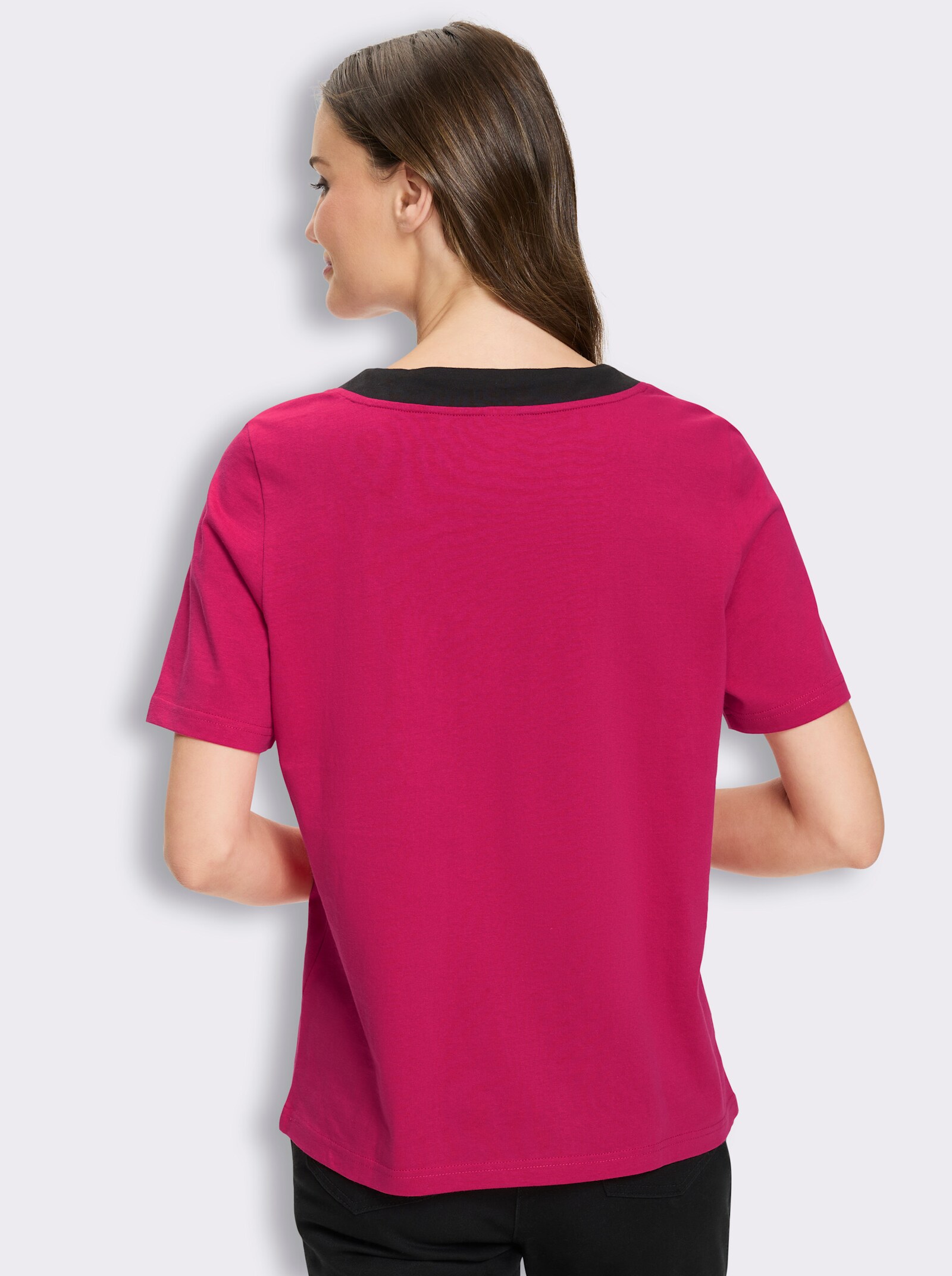 Kurzarmshirt mit Foliendruck - pink-schwarz