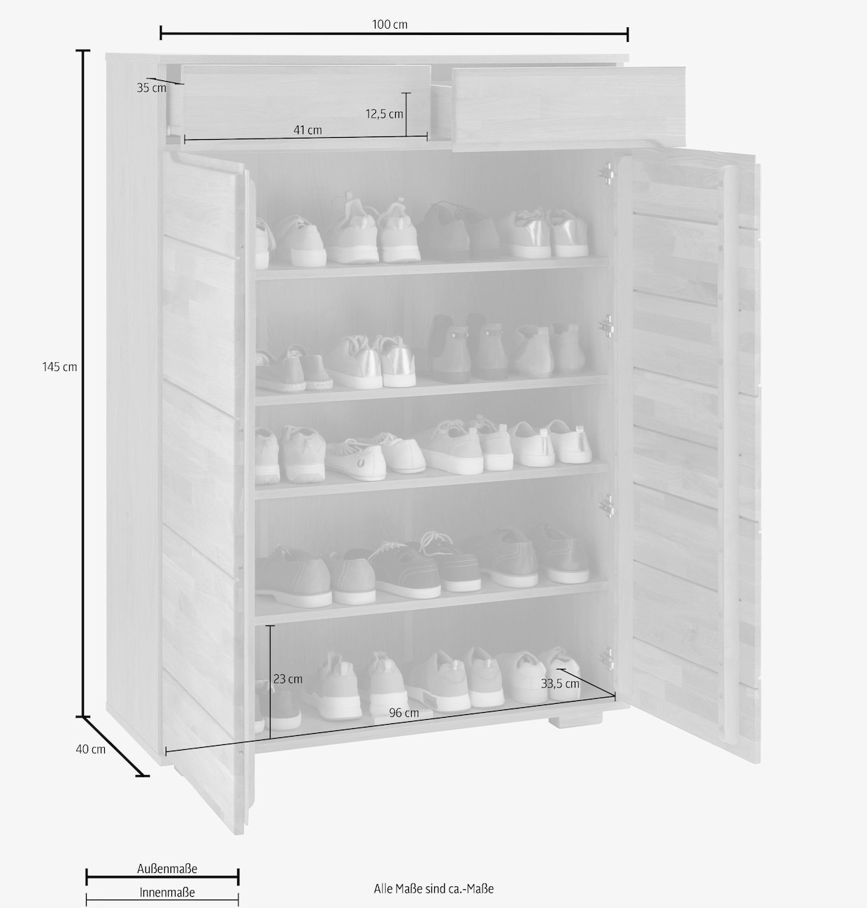 Home affaire Schuhschrank - kernbuchefarben/kernbuche massiv