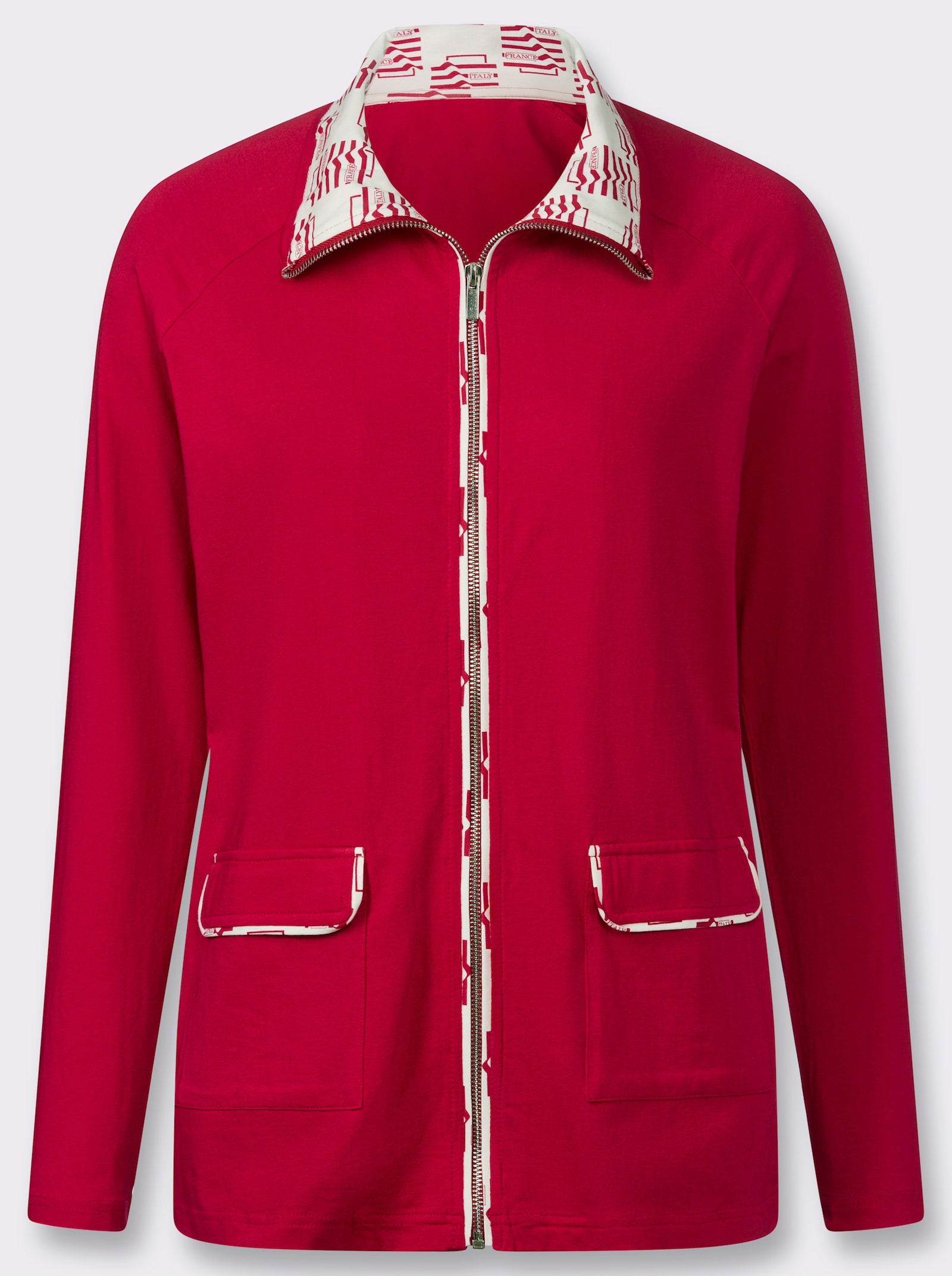 Shirtjacke mit aufgesetzten Pattentaschen - rot-ecru