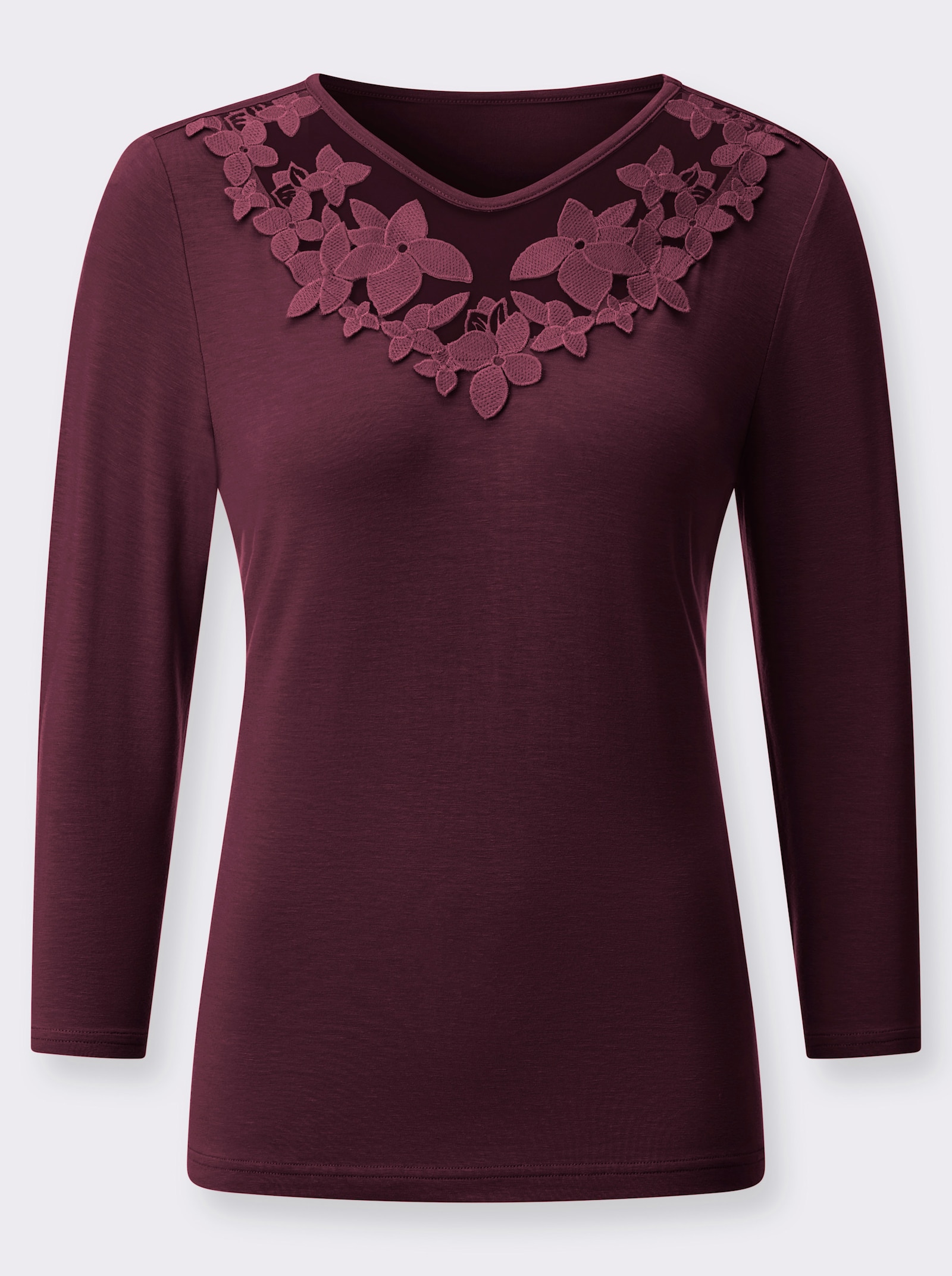 3/4-Arm-Shirt mit Mesh-Einsatz - burgund