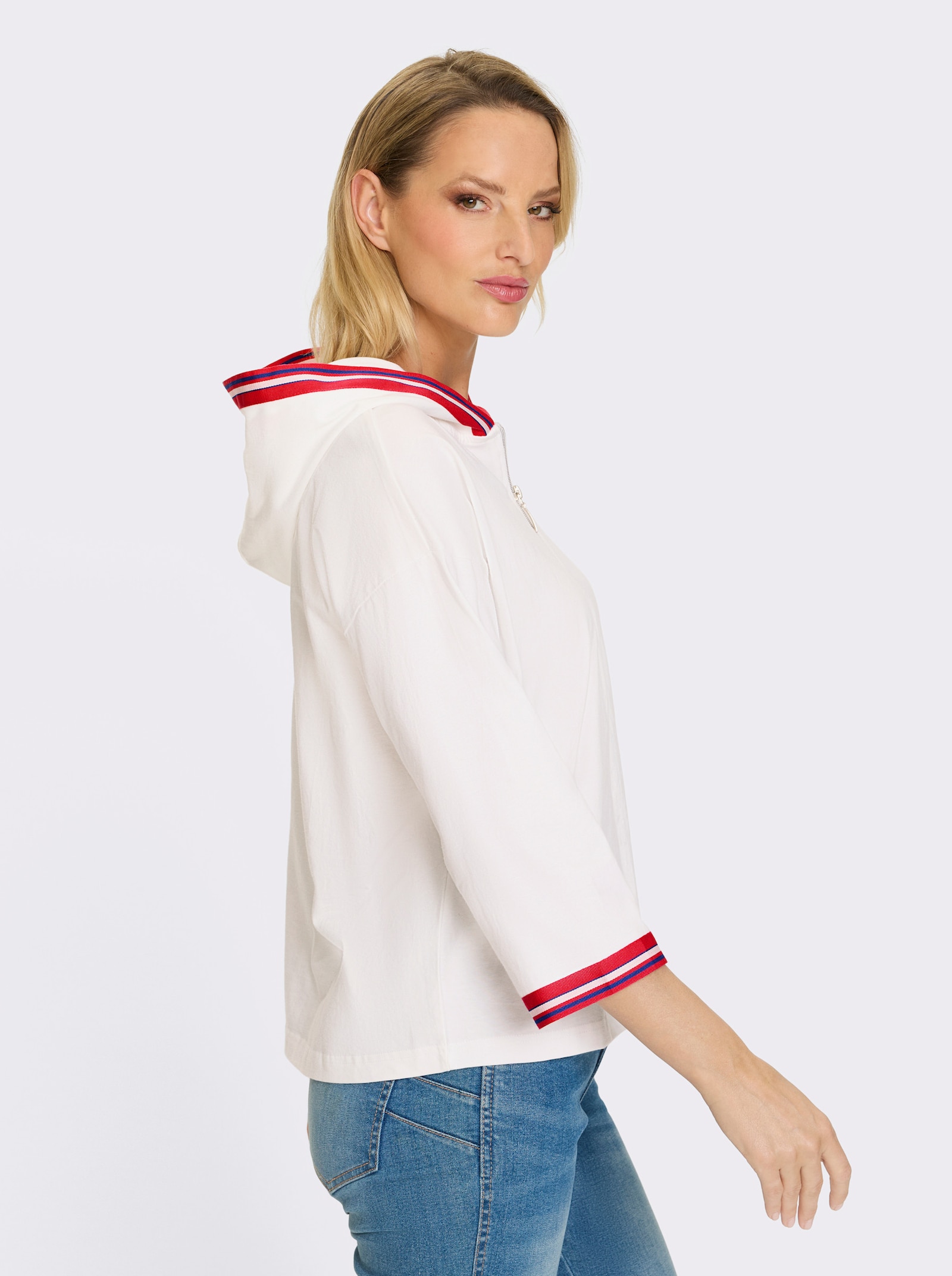 heine Kapuzensweatshirt mit Kontrastbündchen - weiß-pink