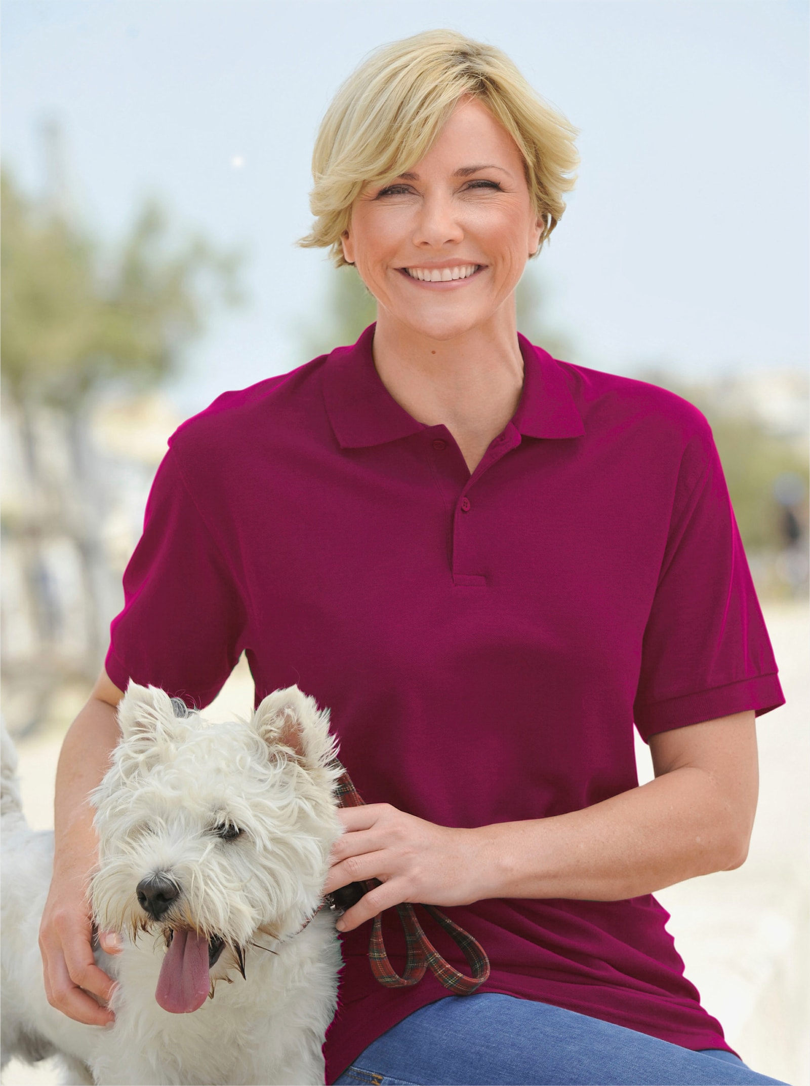 Fruit of the Loom Poloshirt mit kurzer Knopfleiste - weinrot